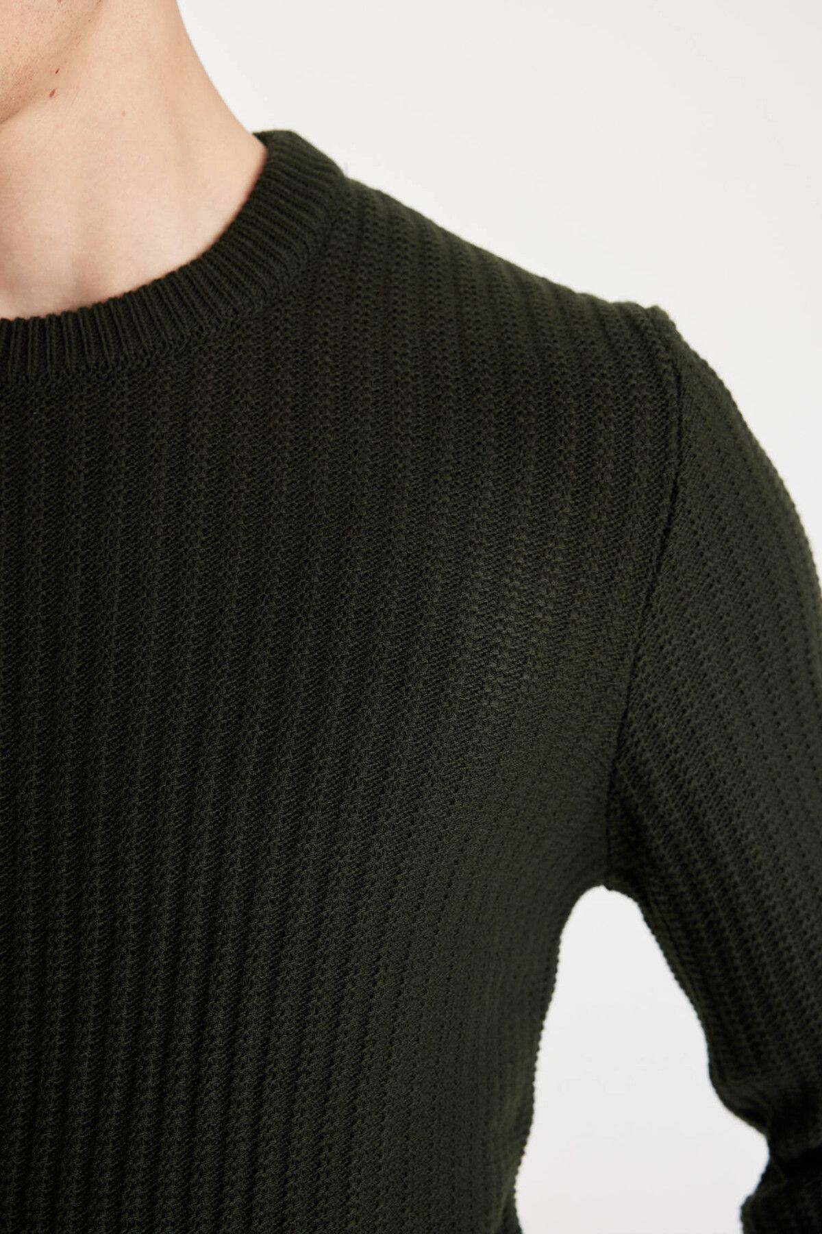 DeFacto-Standard Fit Regular Cut Crew Neck Jacquard Knitwear Sweater A5234Ax23Wn 5