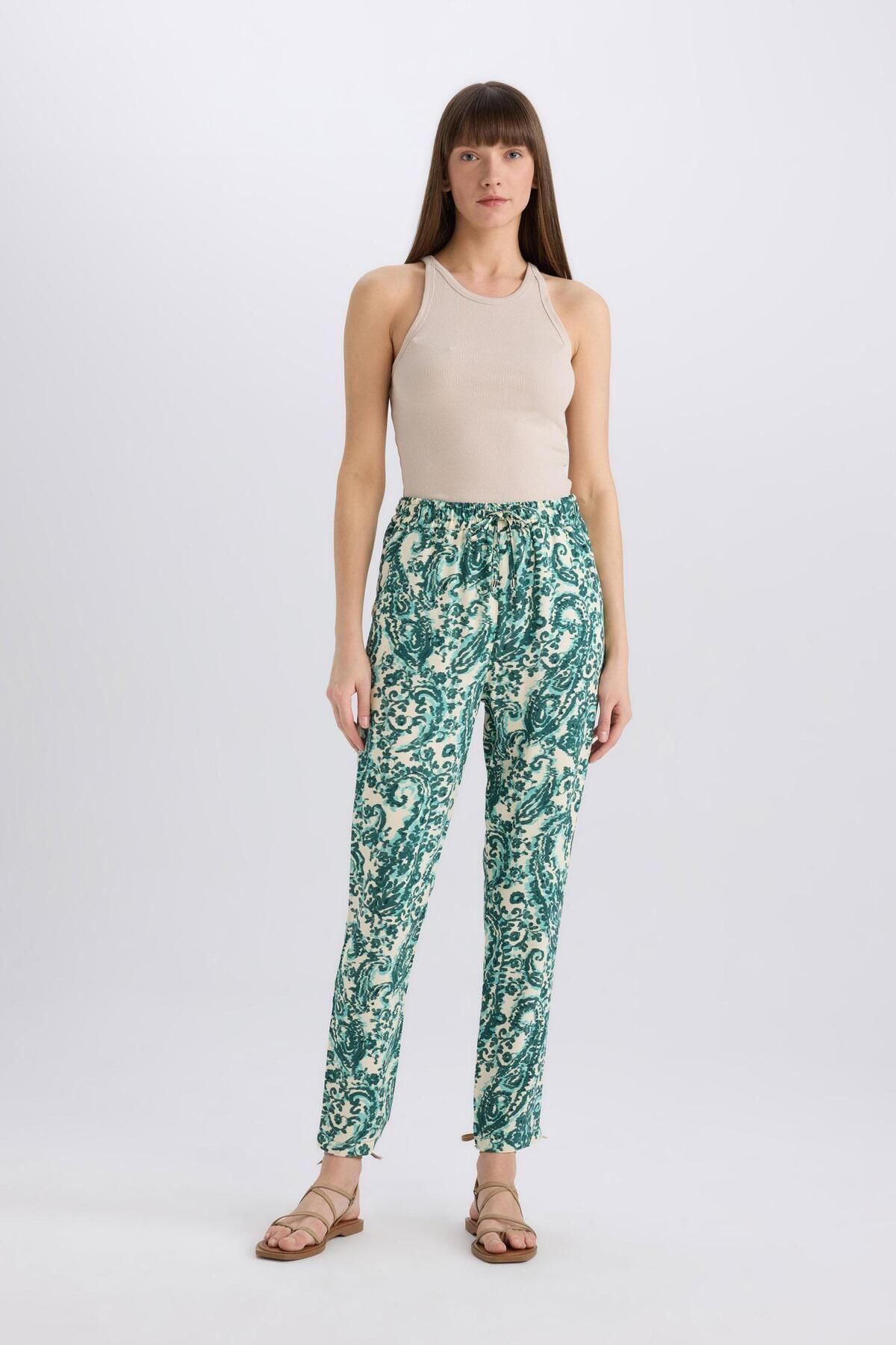 DeFacto-Harem Patterned Viscose Fabric Pants with Pockets Flexible Waisted High Waist I3709Az25Sm 3