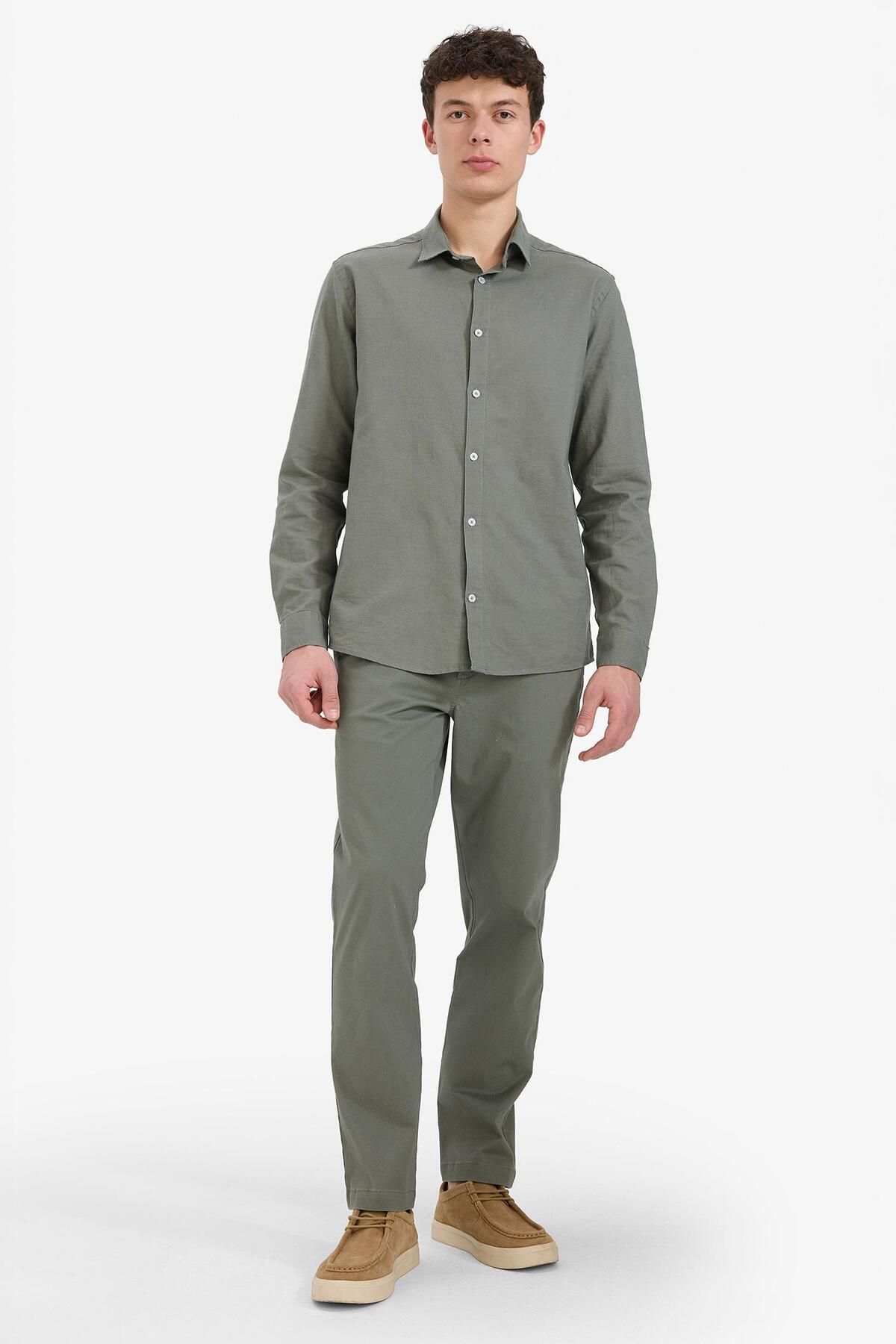 DeFacto-Regular Fit Regular Cut Summer Straight Leg Chino Canvas Trousers D7349Ax25Sp 4