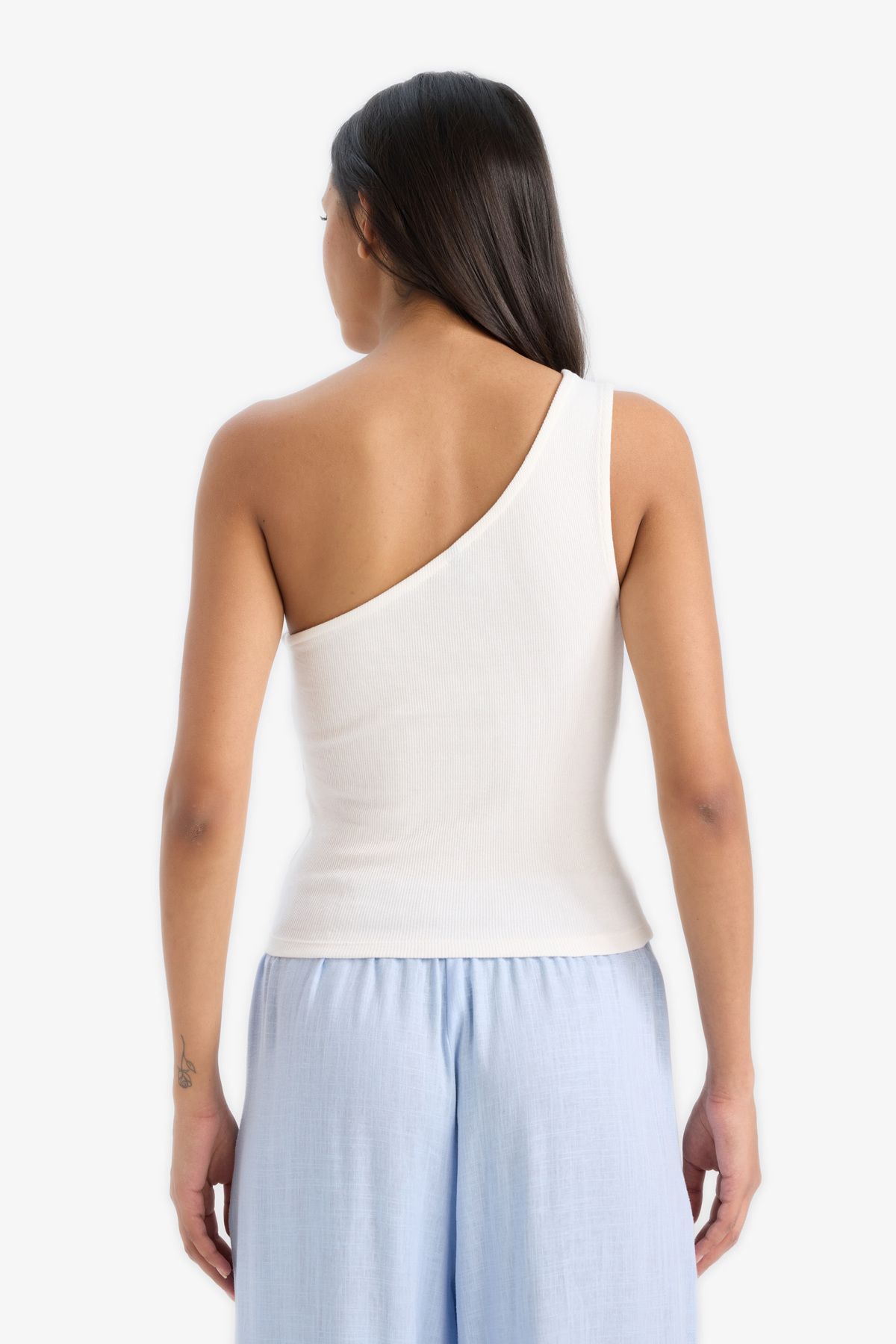 DeFacto-Slim Fit One Shoulder Ribbed Camisole Athlete A7453ax23hs 4
