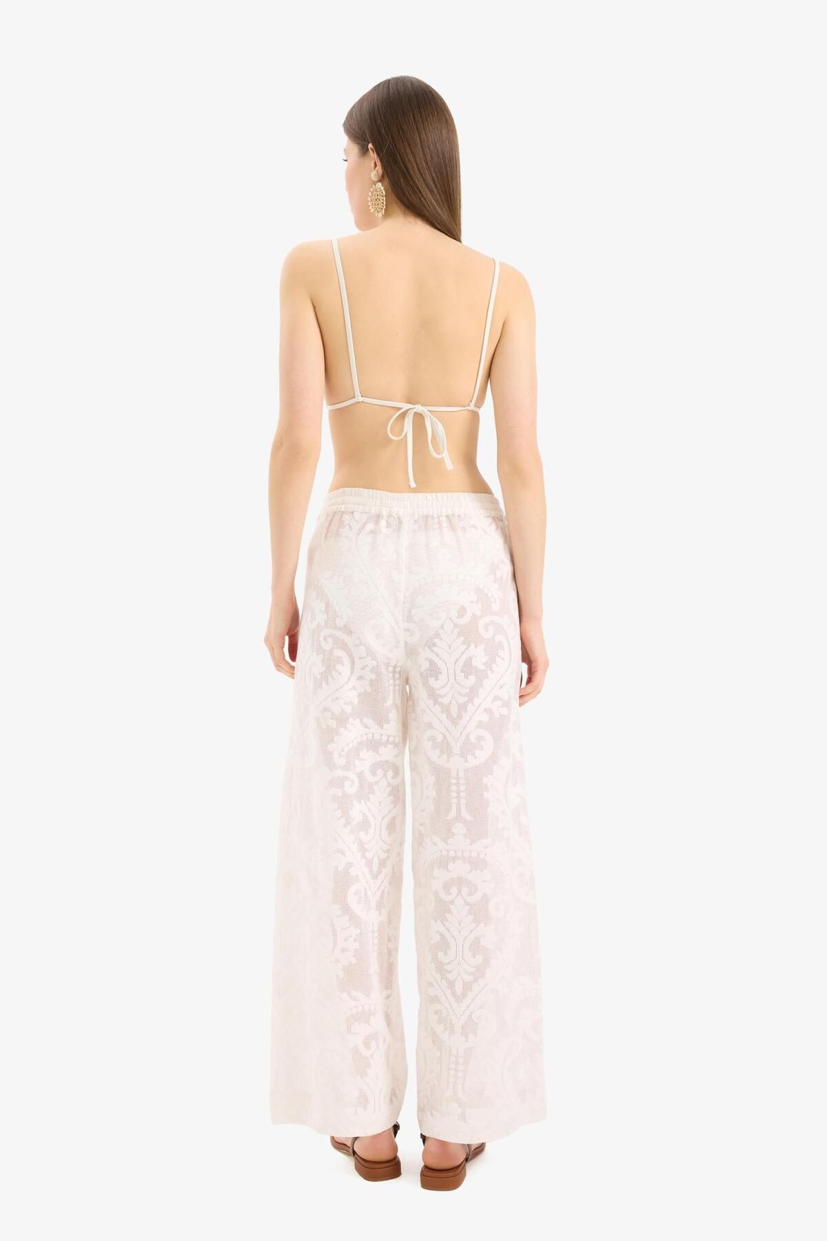 DeFacto-White Beach Pants with Lace and Elastic Waist-Fall in Love D9767Ax25Sm 5