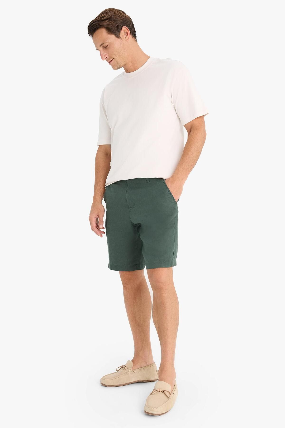 DeFacto-100% Linen Regular Fit Summer Bermuda Shorts D9931Ax25Sm 2
