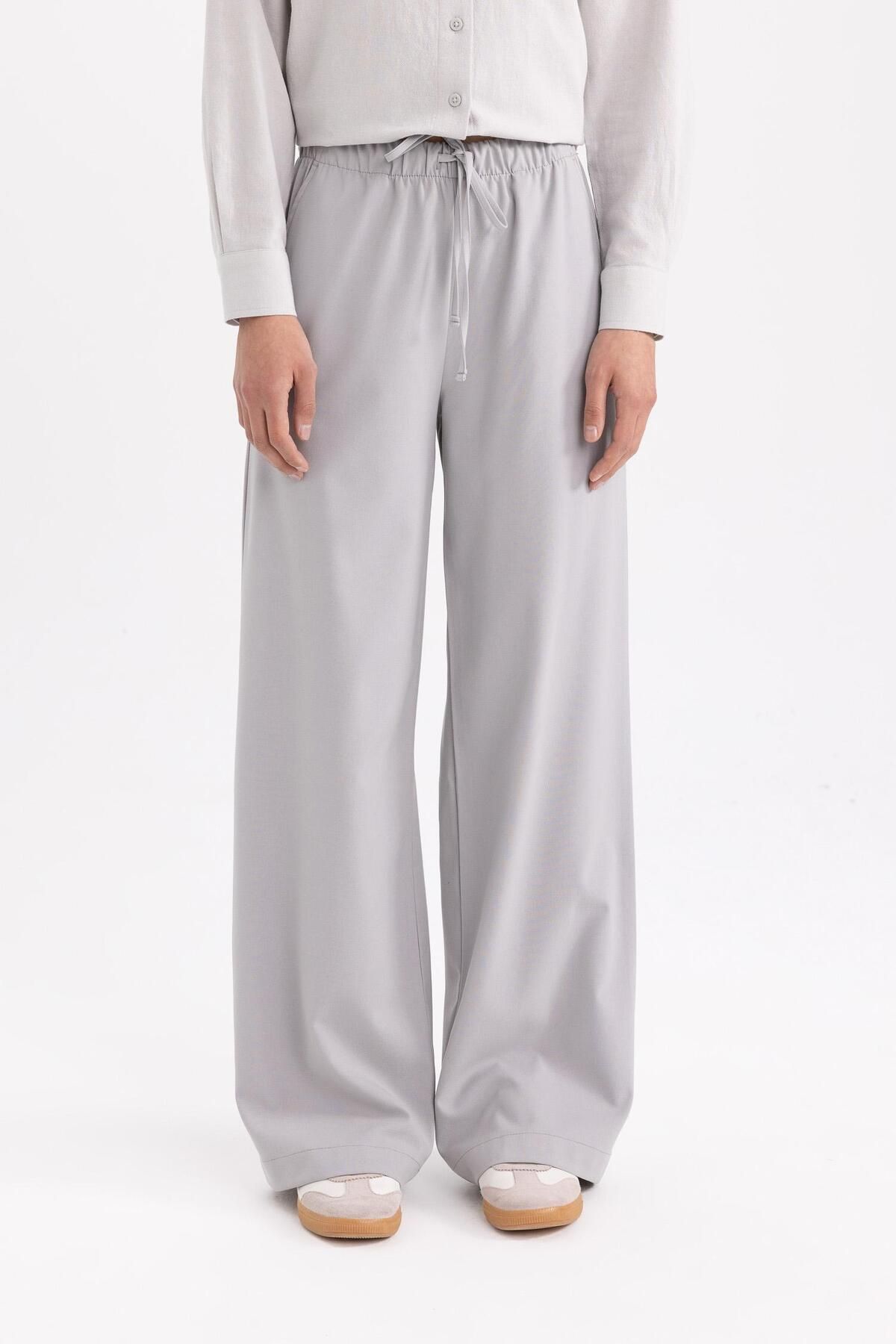 DeFacto-Pantaloni Palazzo, drepti, de bază, cu șireturi, cu picior lat, cu talie elastică C5628ax24sp 4