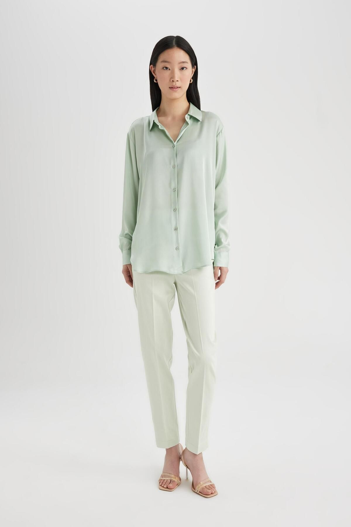 DeFacto-Pantaloni din satin Sigaret Talie normală Talie dreaptă de bază Elastică Picior drept J8743az24sm 4