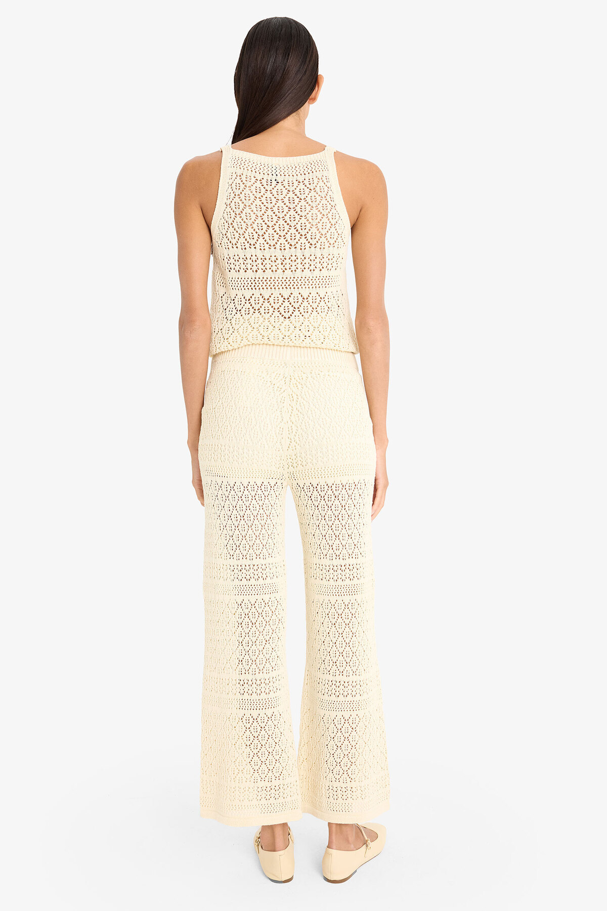 DeFacto-Wide Leg Wide Leg Openwork Knitwear Trousers F3777Ax25Sm 7