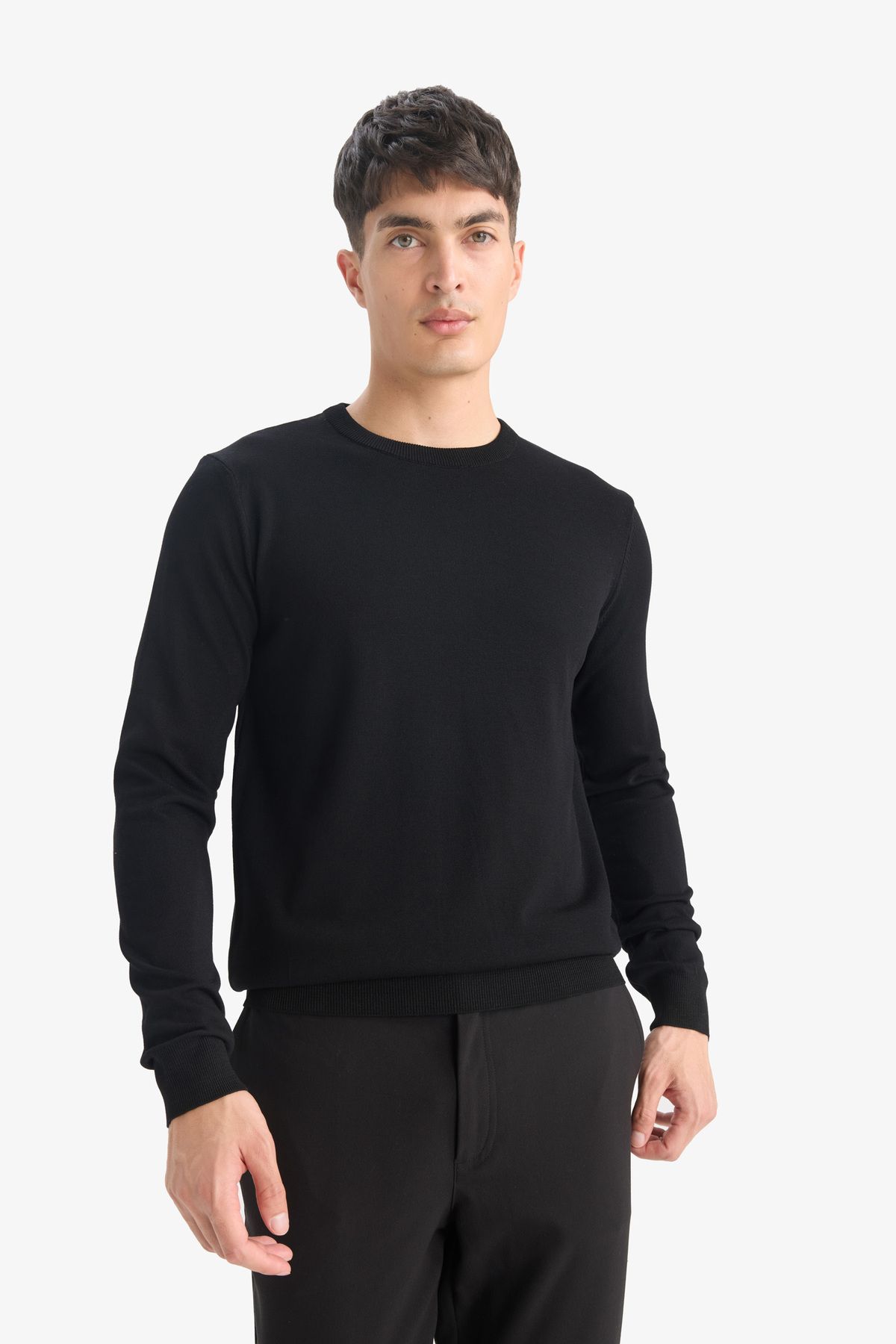 DeFacto-Μαύρο Crew Neck Basic Απλό Πλεκτό Άνετο Πλεκτό Πουλόβερ A5268ax23au 4