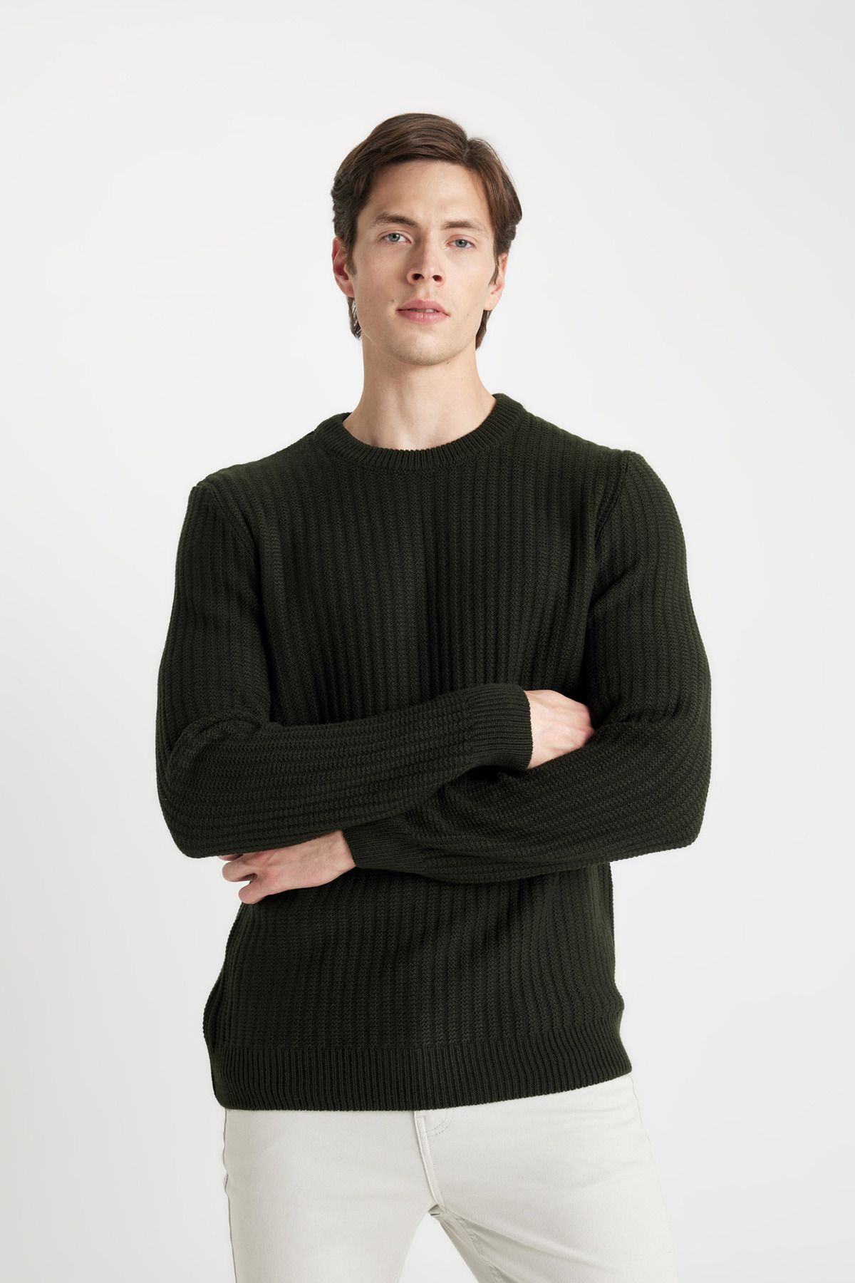 DeFacto-Standard Fit Regular Cut Crew Neck Jacquard Knitwear Sweater A5234Ax23Wn 4