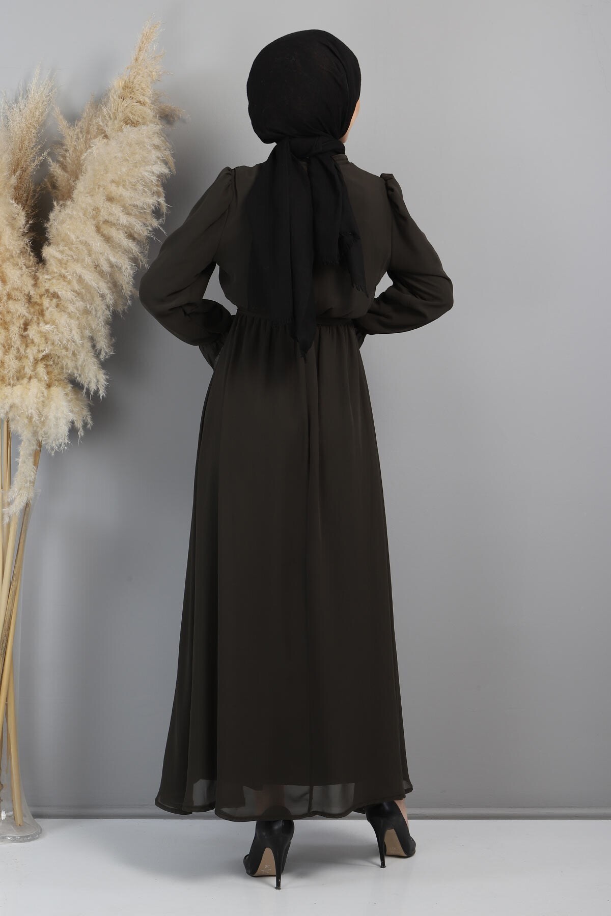 Modamihram-Flitteres sifon estélyi ruha Khaki 15600 5