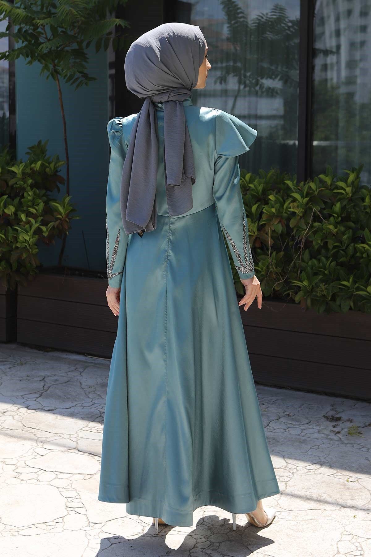 Modamihram-Abendkleid mit Stoned Burnout-Muster Mint 11403 5