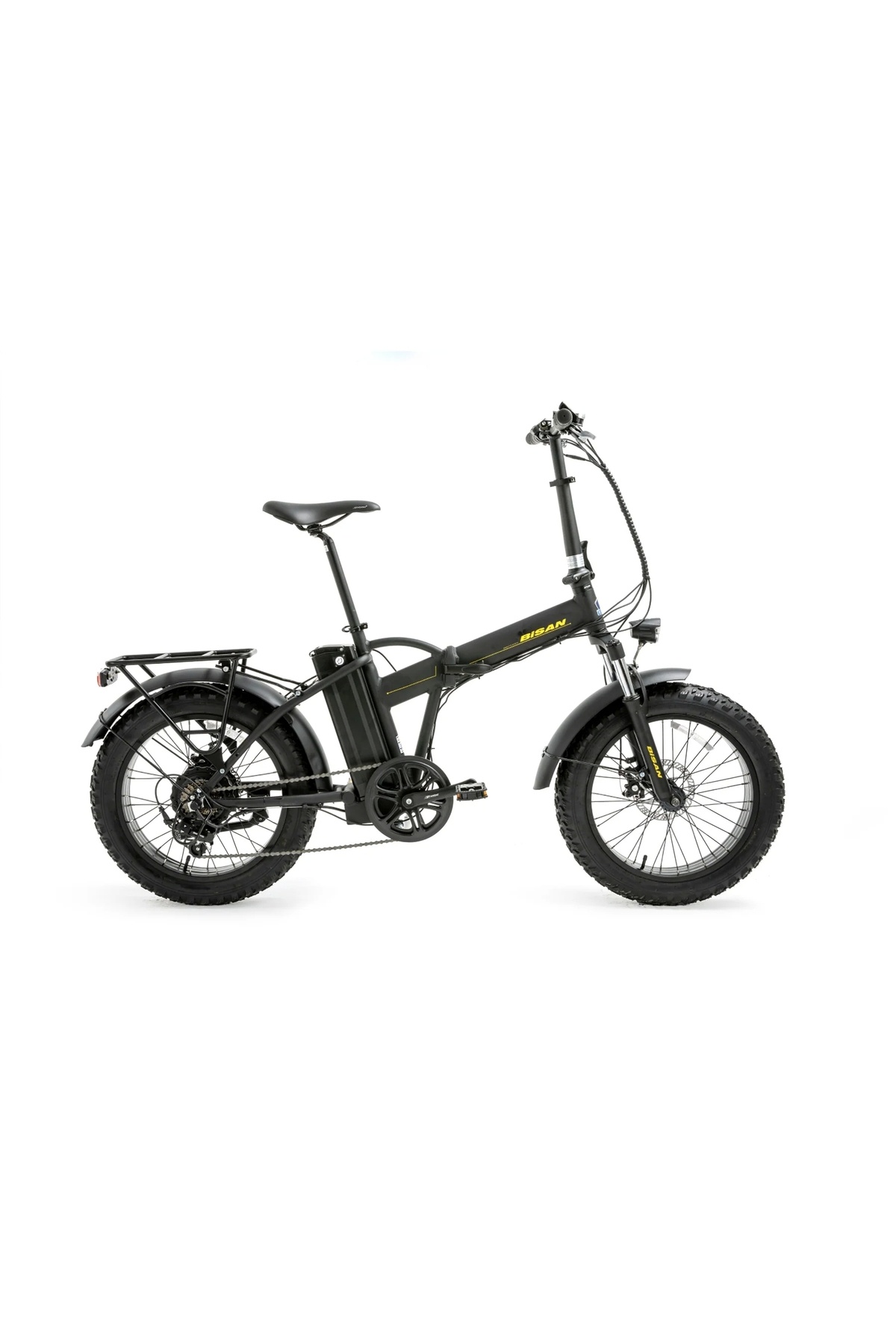 Bisan E-foldıng F2 Elektrikli Katlanır Bisikleti Md 43cm 20 Jant 7 Vites Mat Siyah Sarı