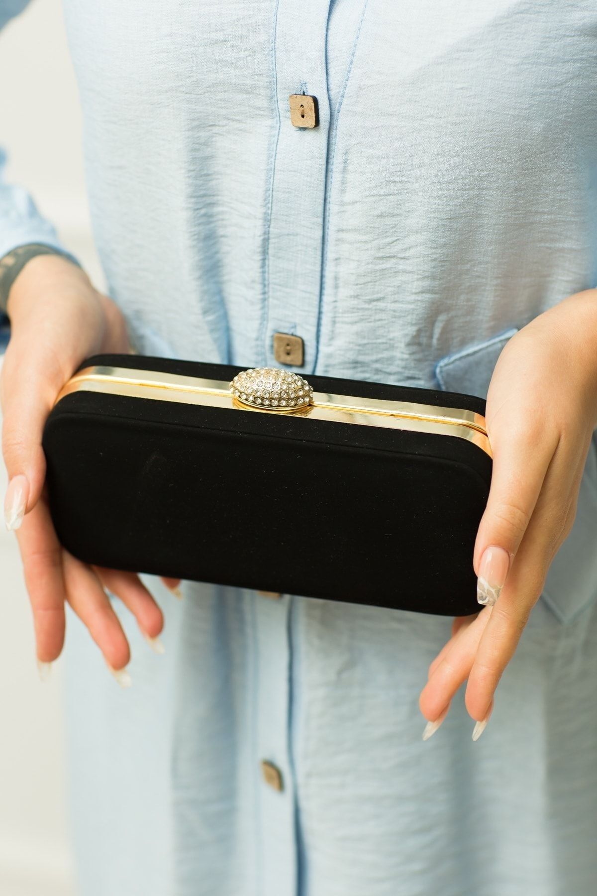 weem bag Elysara EB0148 | SÜET ZARİF BADEM TAŞLI ABİYE ÇANTA görsel 5