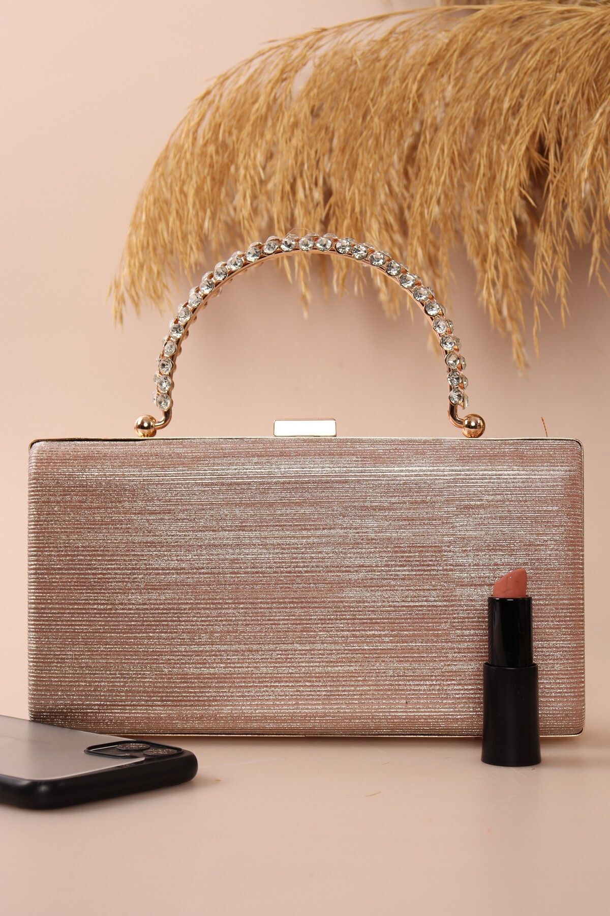 weem bag Elysara EB0750 | SİNDİRELLA ŞIK KARE TAŞ SAPLI ABİYE ÇANTA görsel 2