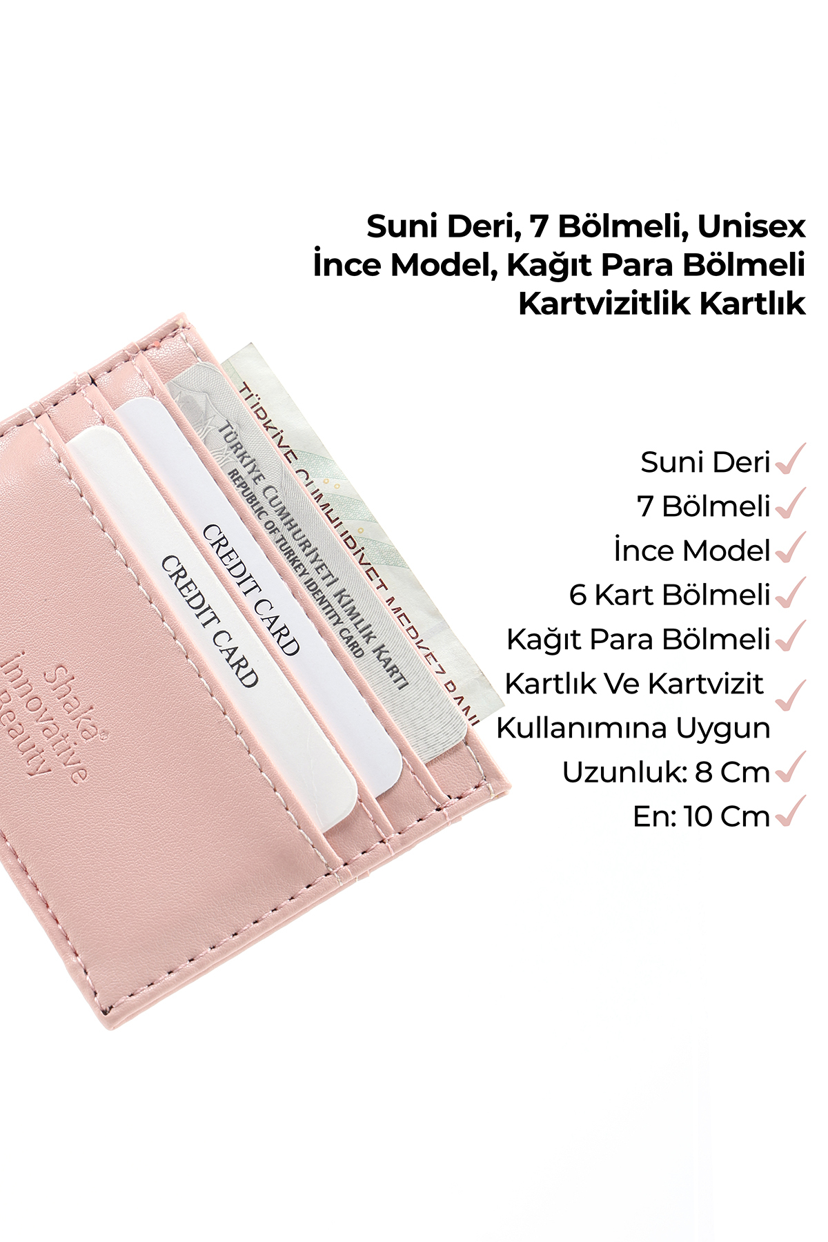 SHAKA Pudra SHK68 Unisex Suni Deri Süper İnce Model Kağıt Para Bölmeli Kredi Kartı Ve Kartvizitlik Kartlık görsel 7