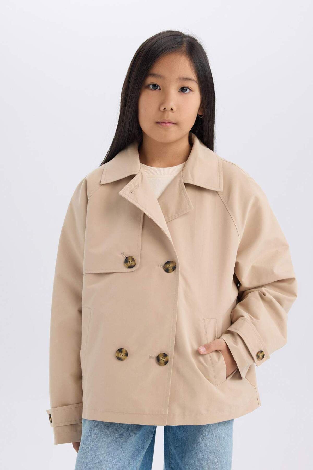 DeFacto-Regular Fit Buttoned Short Trench Coat D6938A825Sp 5