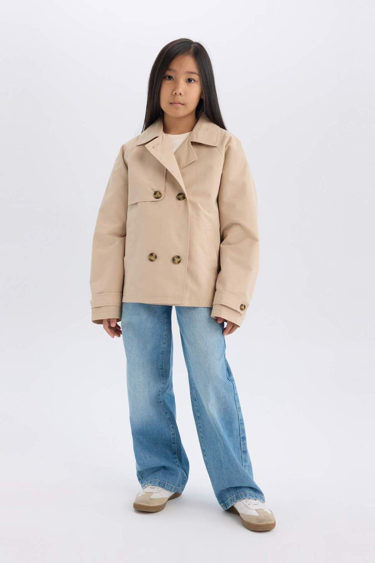 DeFacto-Regular Fit Buttoned Short Trench Coat D6938A825Sp 4