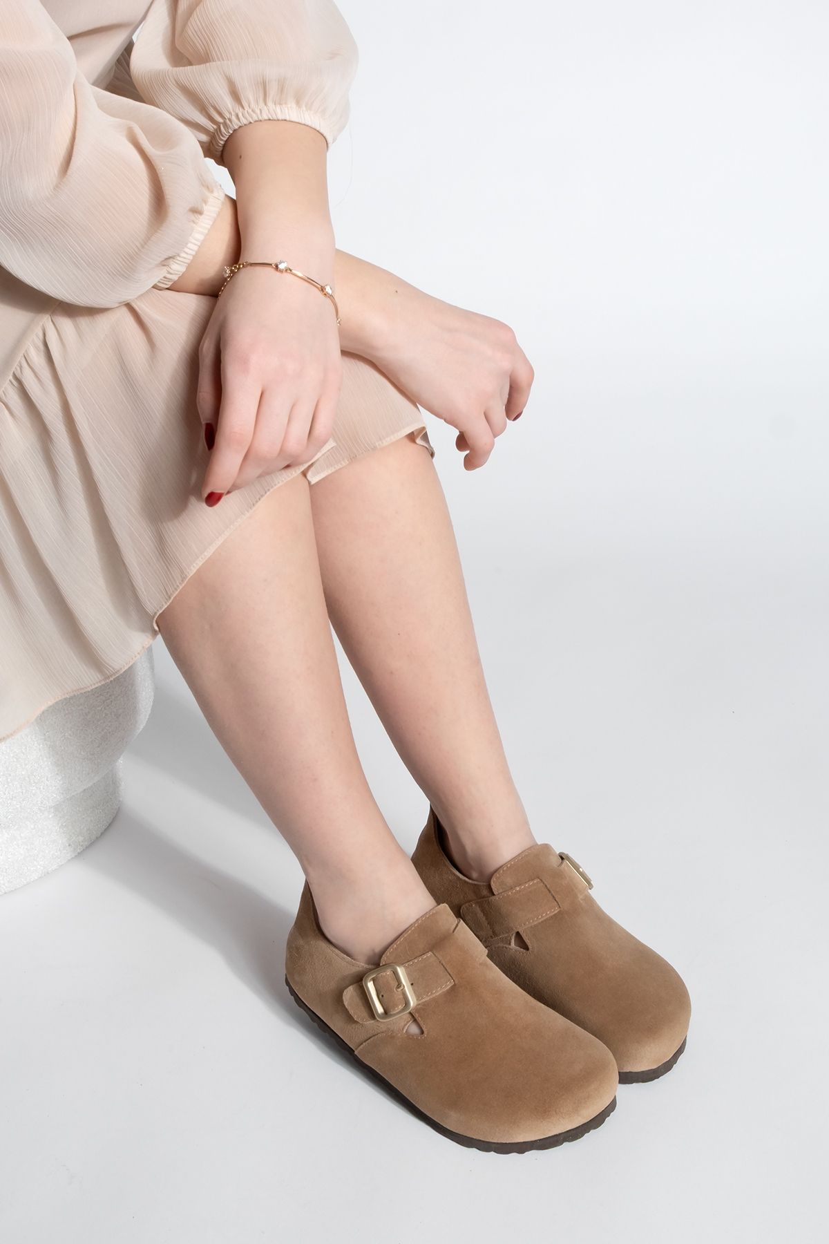 Marjin-Dámská pravá kůže Eva podešev Uzavřená záda Denní sandály Sabo Befun Camel Suede 2