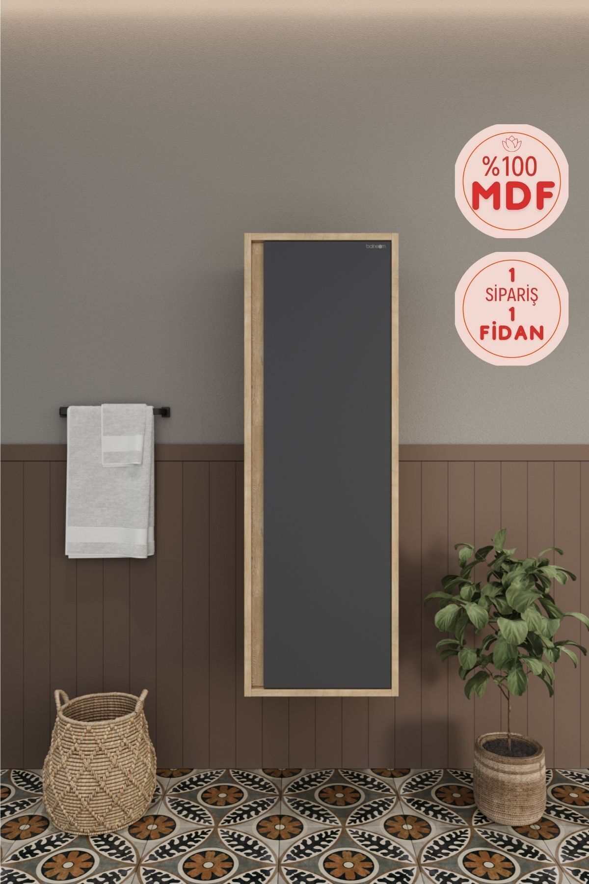 BALNEOM Banyo Gül 120 Cm %100 Mdf Banyo Boy Dolabı