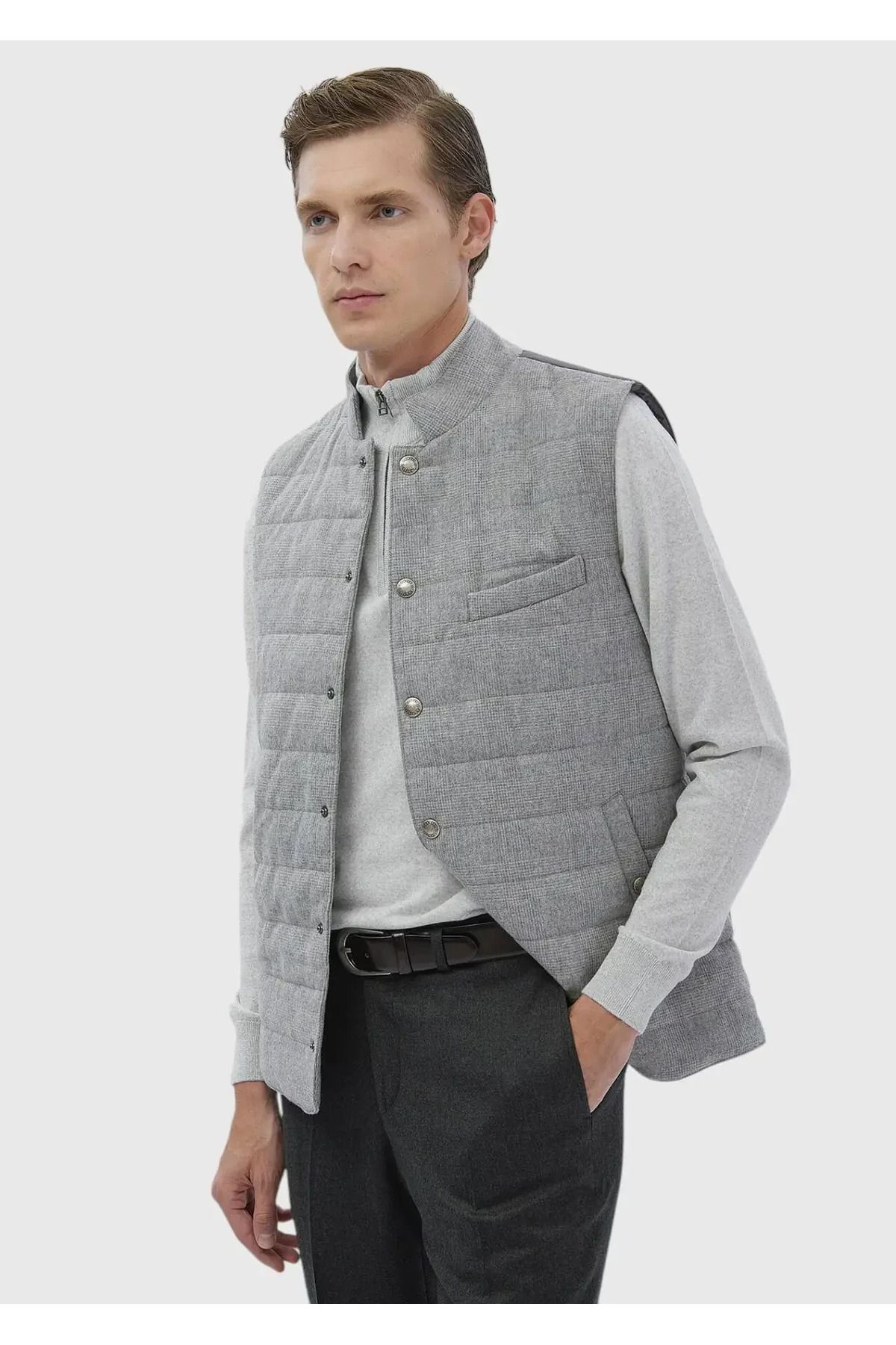 Ramsey-Light Gray Wool Blended Woven Sports Vest 1