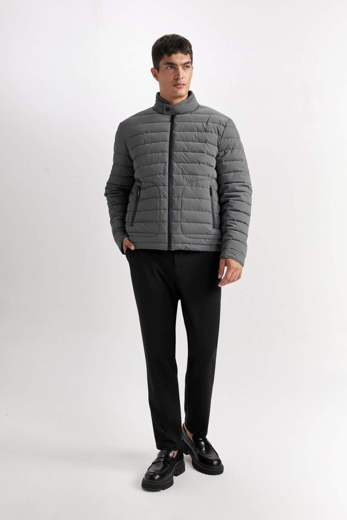 DeFacto-Slim Fit Slim Fit kabát se stojatým límečkem na zip D7497AX25SP 5