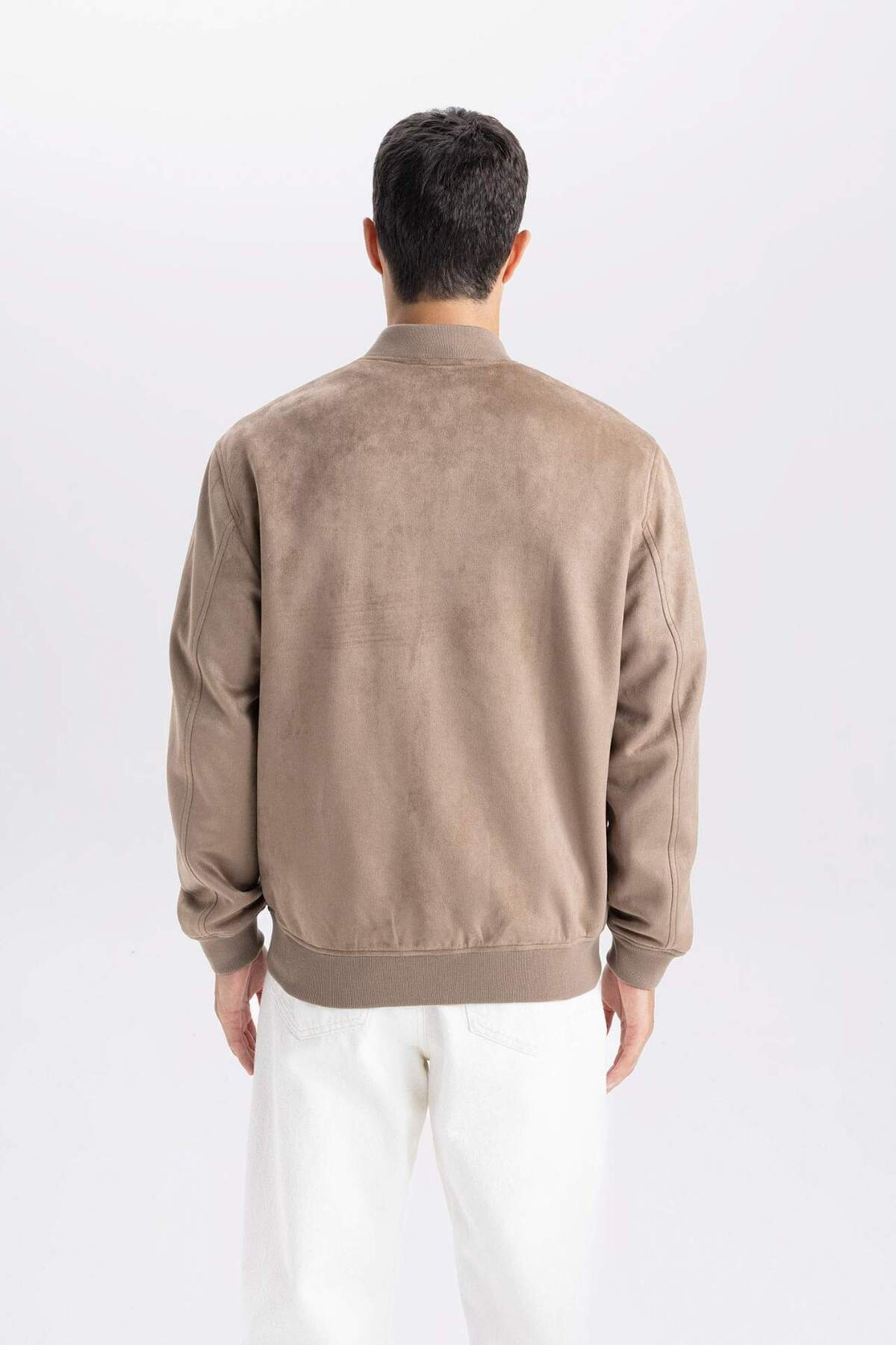 DeFacto-Jachetă Bomber din piele de căprioară, slim fit, cu rever, cu fermoar, buzunare duble, sezonier, ușoară 8