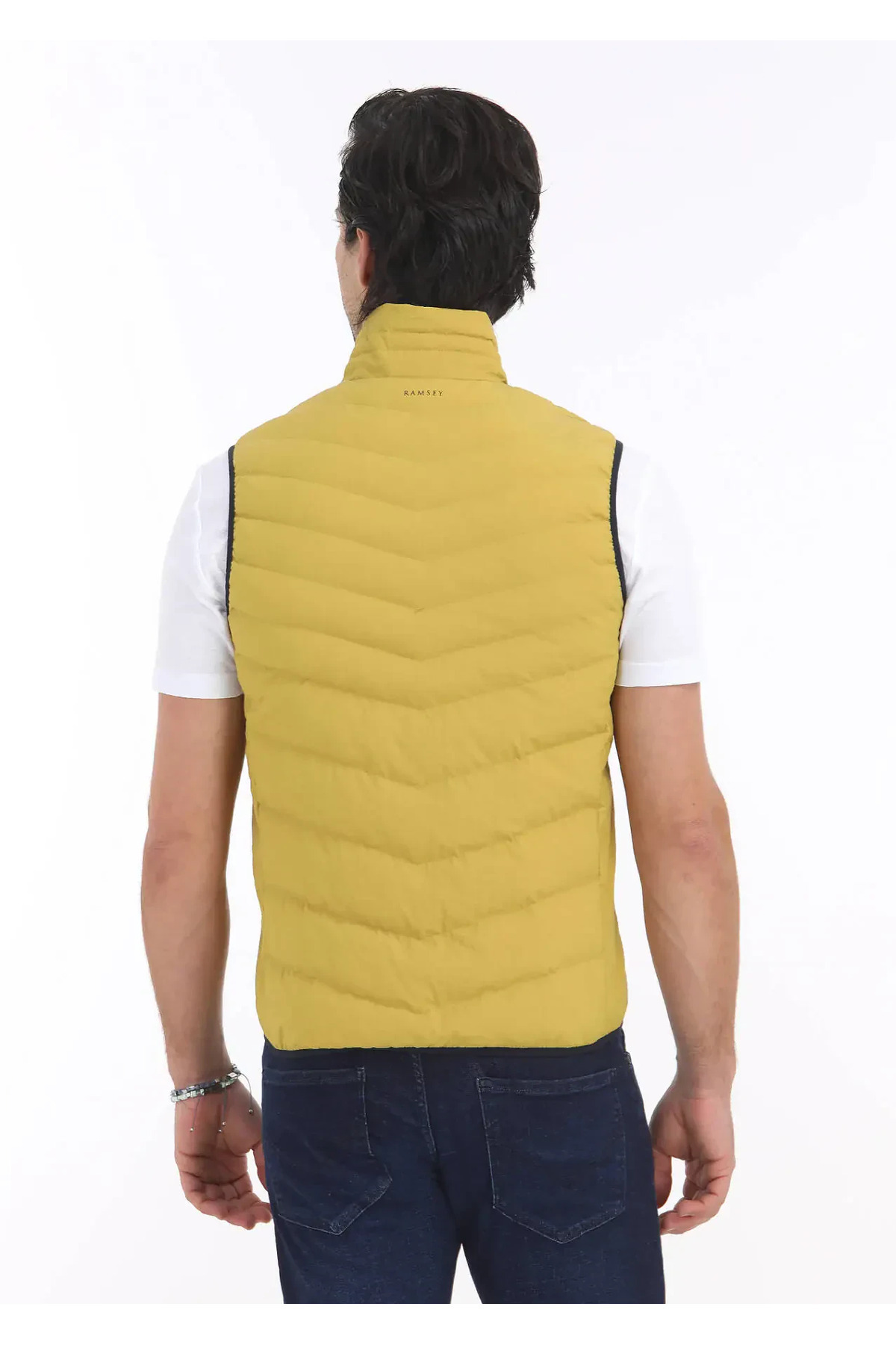Ramsey-Vestă sport casual țesută galbenă cu guler vertical 5