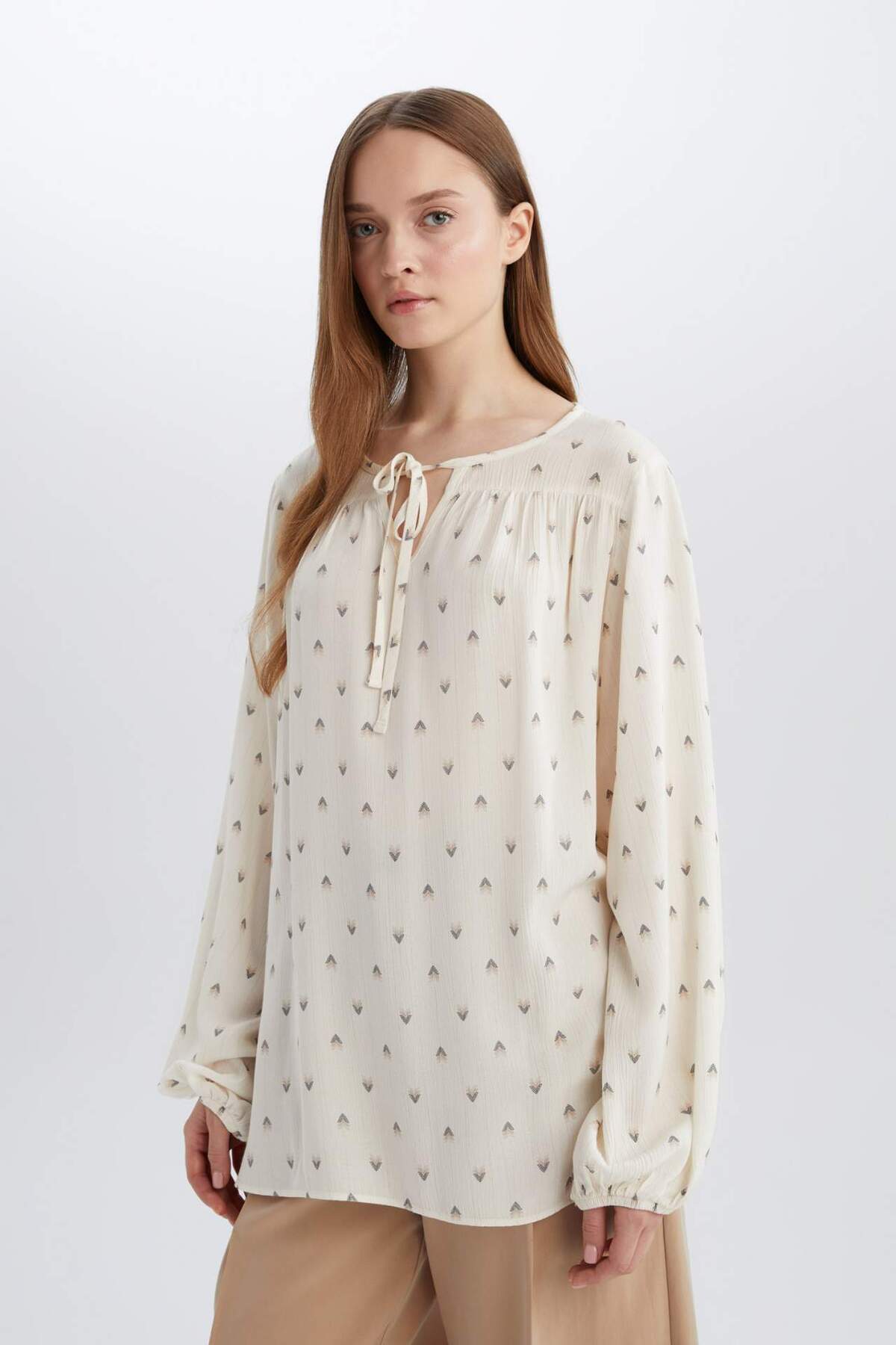 DeFacto-Regular Fit Bluse mit langen Ärmeln aus glitzerndem Stoff mit Apaş-Kragen E0779AX25SP 3