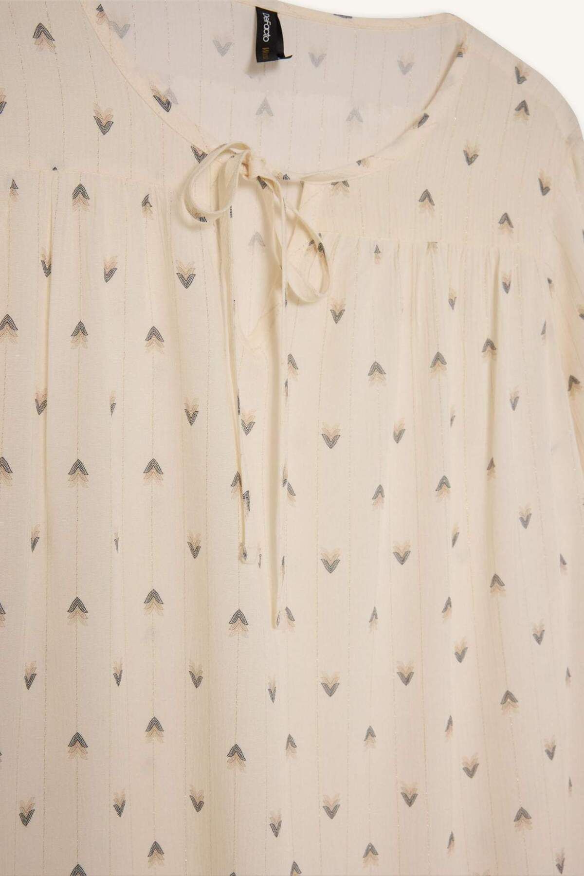 DeFacto-Regular Fit Bluse mit langen Ärmeln aus glitzerndem Stoff mit Apaş-Kragen E0779AX25SP 7