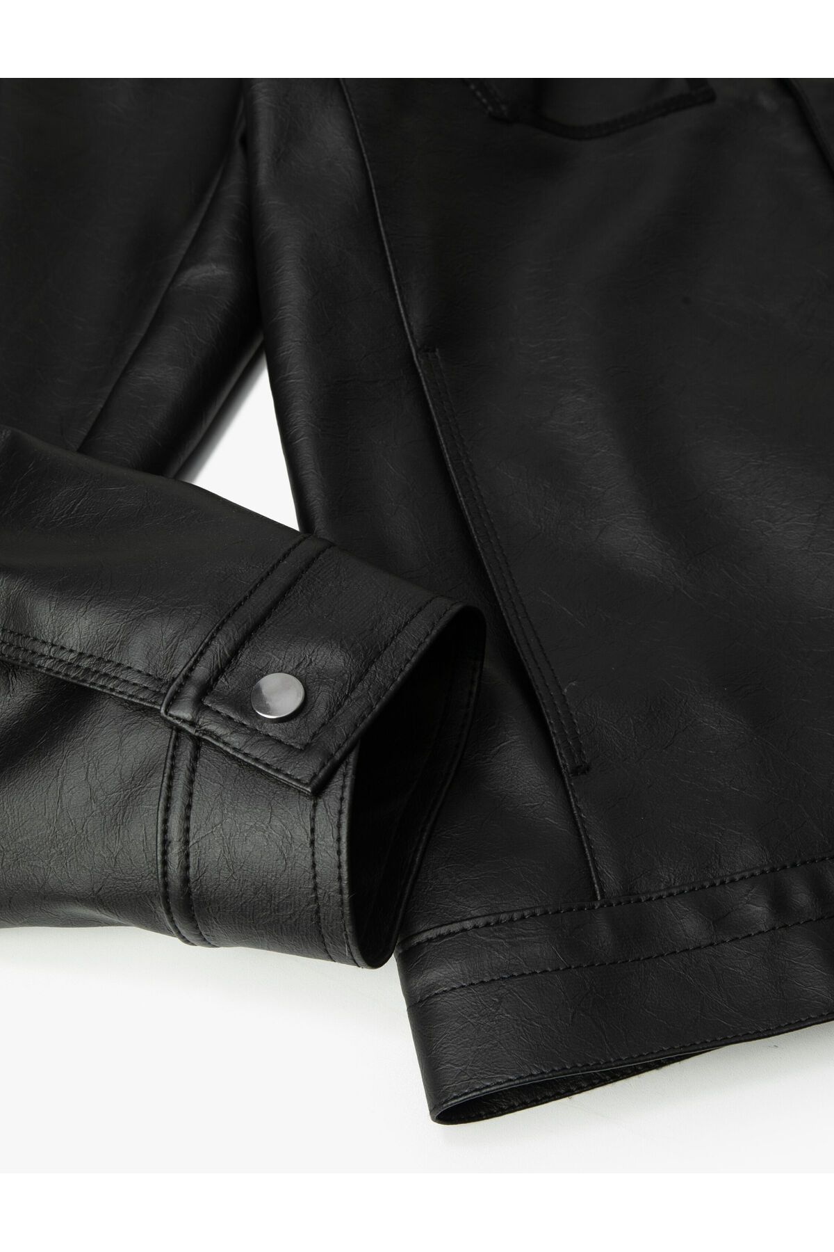 Koton-Leather Look Jacket with Flap Double Pockets Classic Collar with Snap Buttons 8
