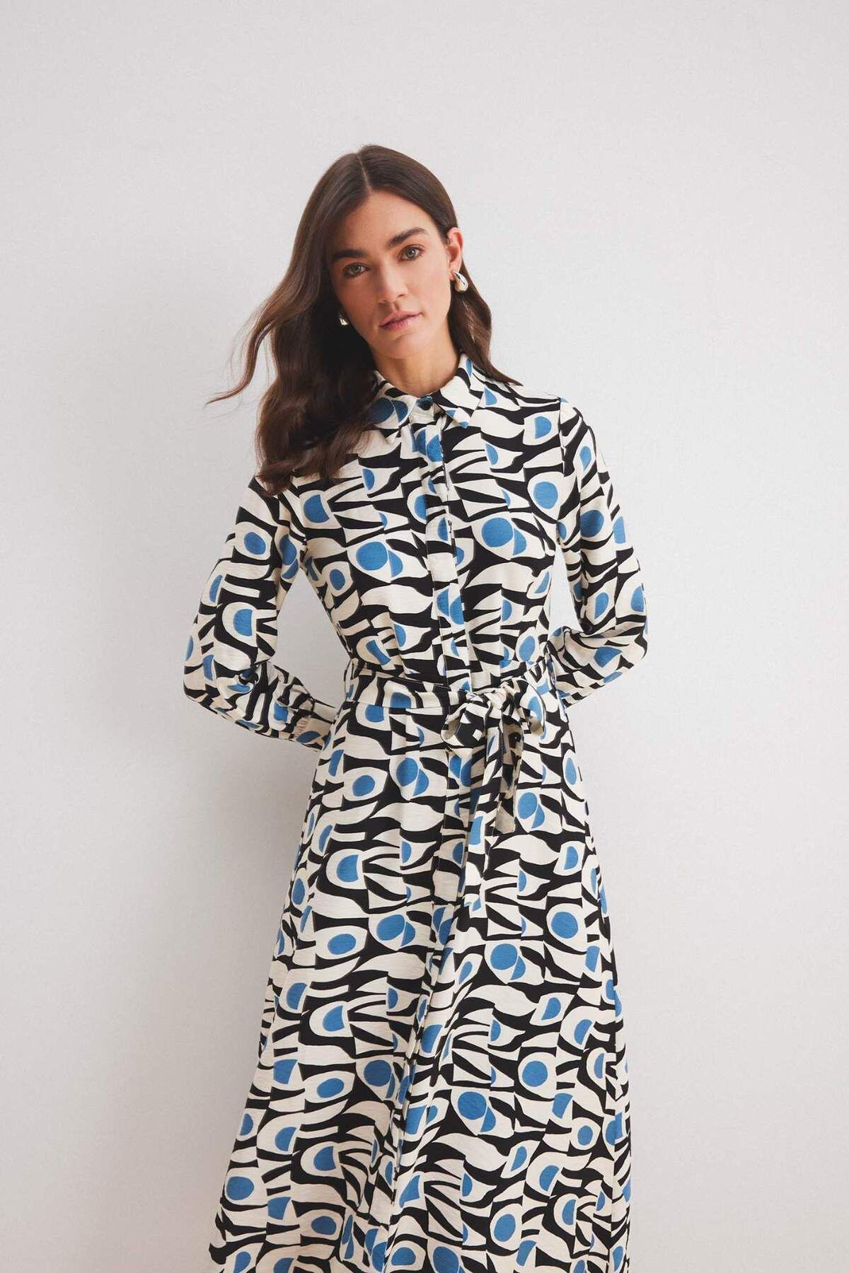 DeFacto-Rochie maxi hijab cu mânecă lungă, cu model de guler de cămașă, cu centură E1266AX25SP 4