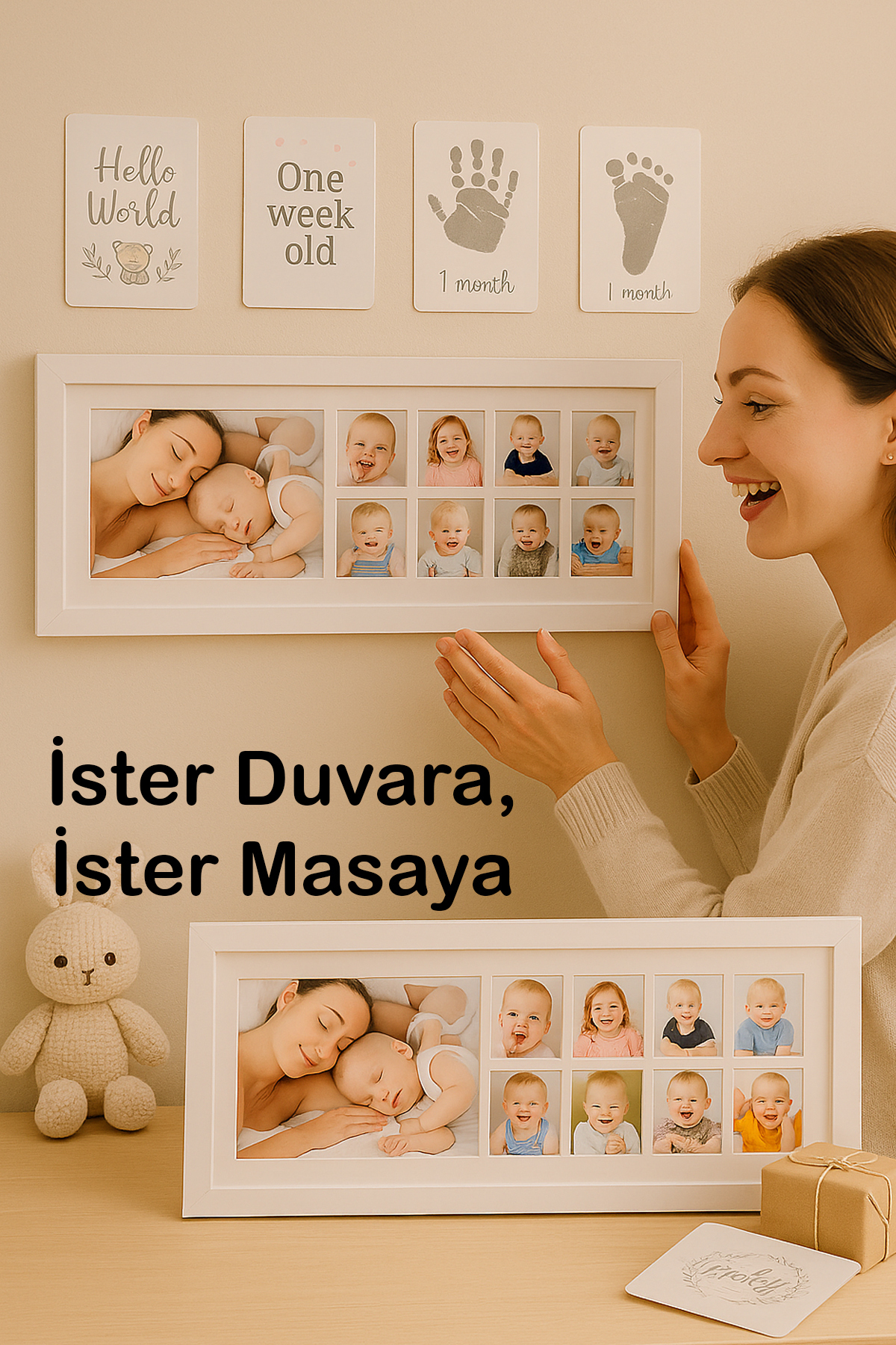 Genel Markalar Bebek İlk Yıl Fotoğraf Çerçevesi, 12 Aylık Hatıra Resimleri, Hediyelik Yenidoğan Anı Albümü 43X16 Cm fotoğrafı 5 (önizleme)