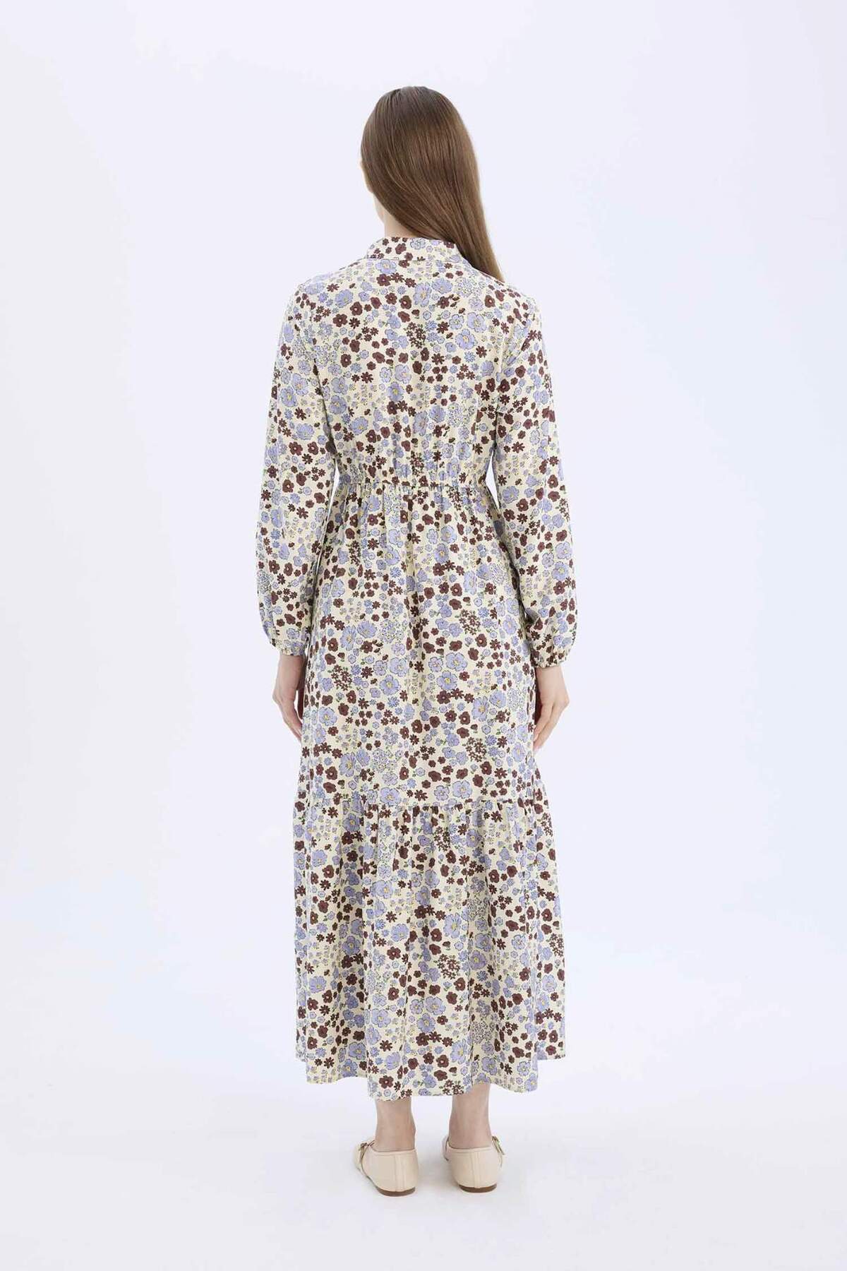 DeFacto-Langärmliges Maxi-Hijab-Kleid mit Hemdkragenmuster E5248AX25SP 5