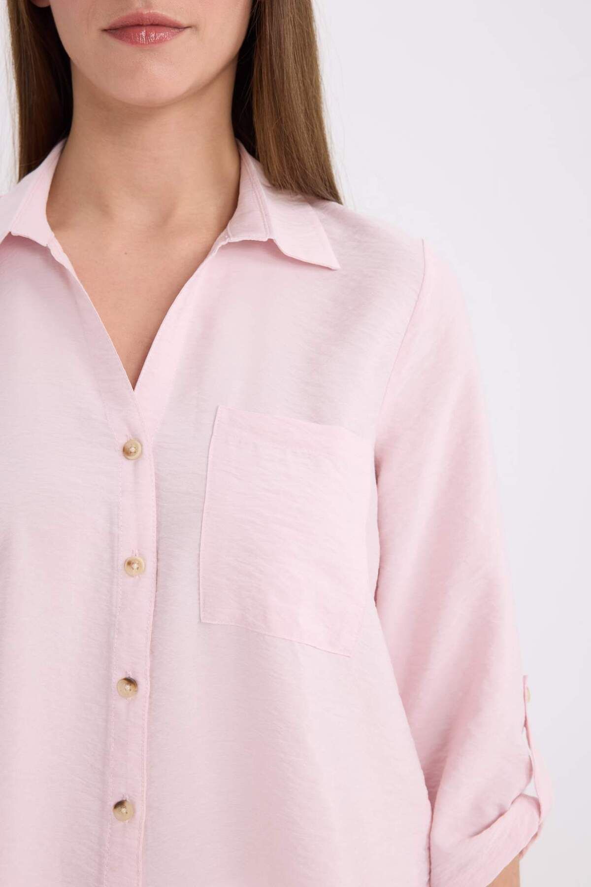DeFacto-Regular Fit Basic Plain Langarmhemd M9407AZ25SP 5