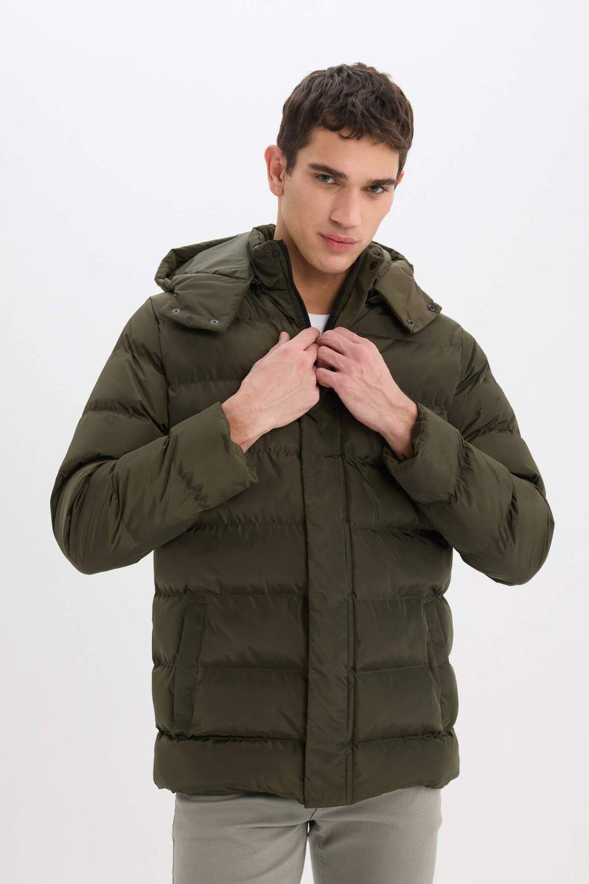 DeFacto-Regular Fit Hooded down Jacket with Zipper Snap Closure Pocket E7286Ax24Wn 4