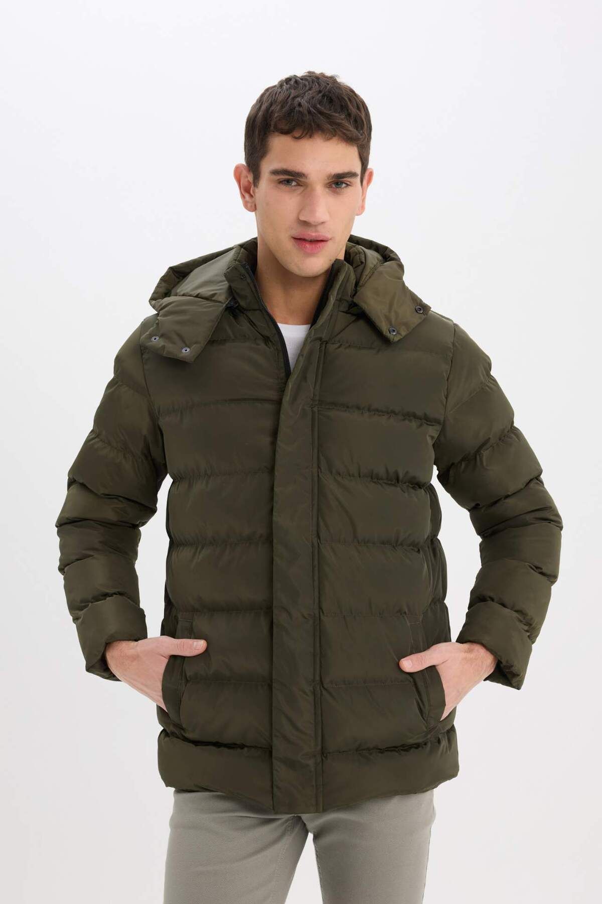 DeFacto-Regular Fit Hooded down Jacket with Zipper Snap Closure Pocket E7286Ax24Wn 5