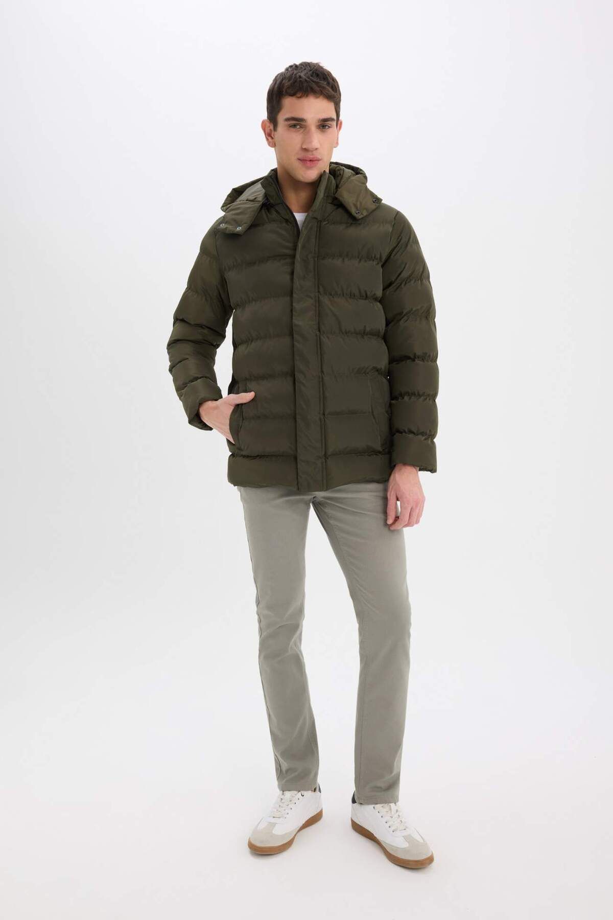 DeFacto-Regular Fit Hooded down Jacket with Zipper Snap Closure Pocket E7286Ax24Wn 2