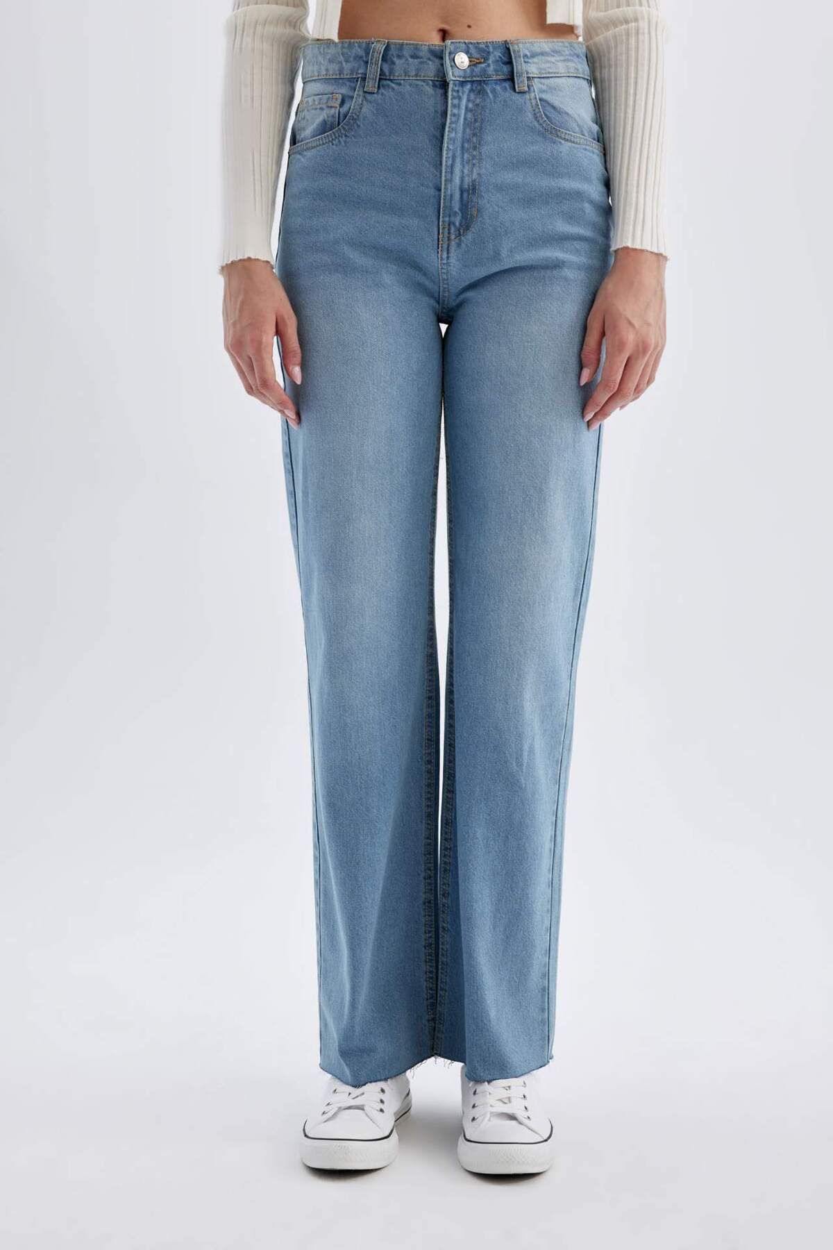 90s Wide Leg Yüksek Bel Uzun Jean Yıkamalı Pantolon C6182AX24AU