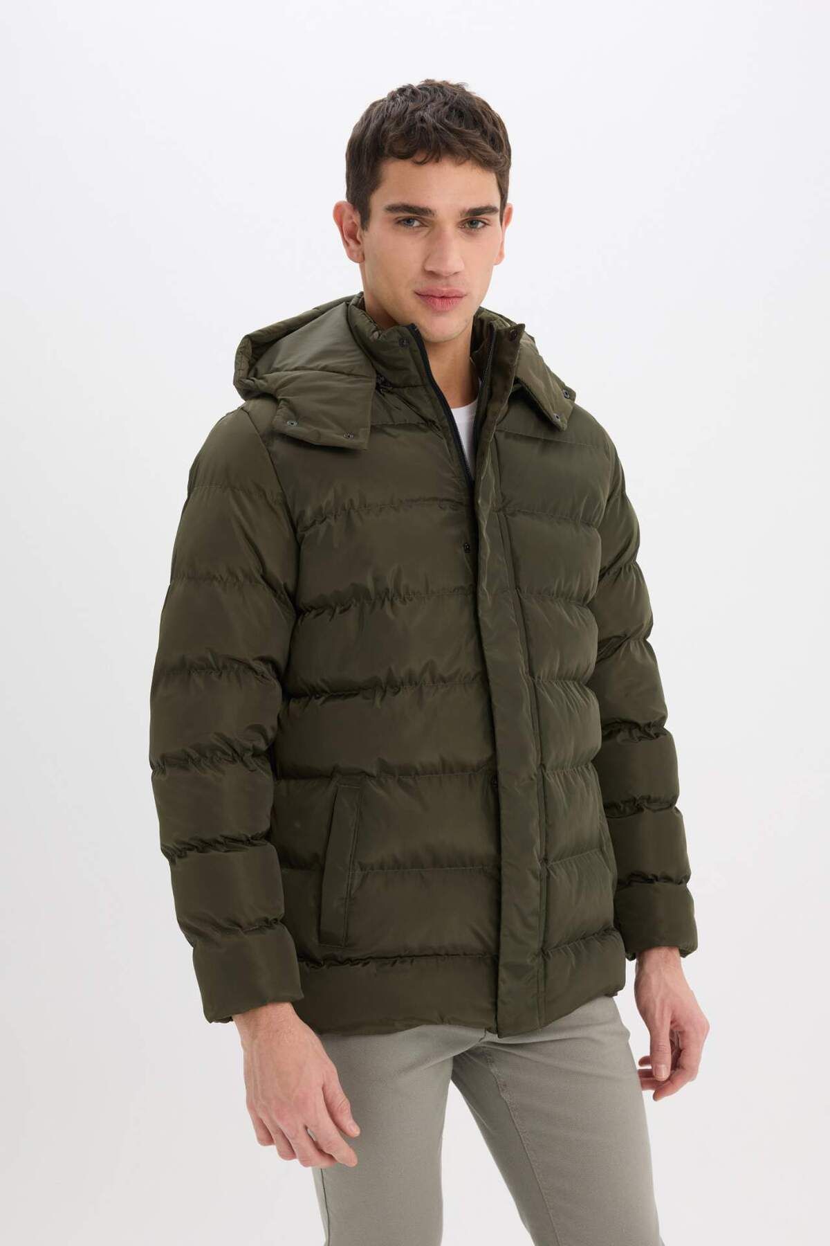 DeFacto-Regular Fit Hooded down Jacket with Zipper Snap Closure Pocket E7286Ax24Wn 3