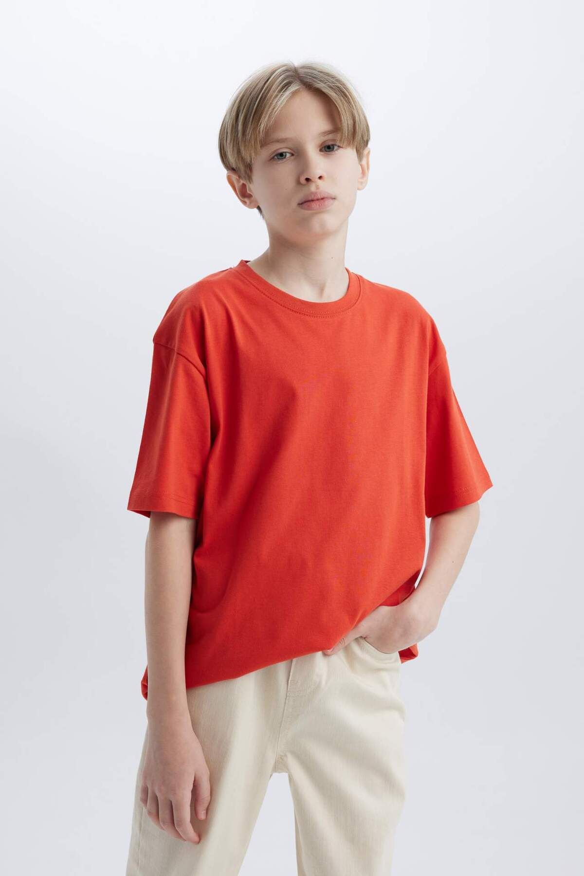DeFacto-Tricou oversize pentru băiat, cu mânecă scurtă, cu decolteu rotund, simplu, B5927A825SM 4