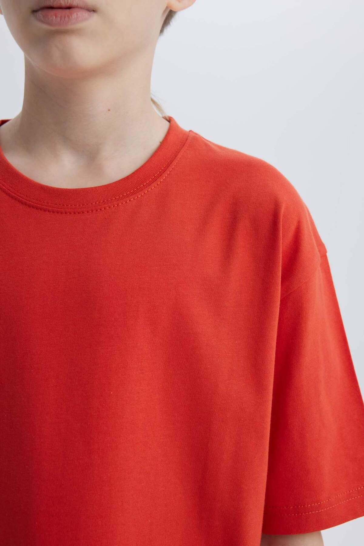 DeFacto-Tricou oversize pentru băiat, cu mânecă scurtă, cu decolteu rotund, simplu, B5927A825SM 5