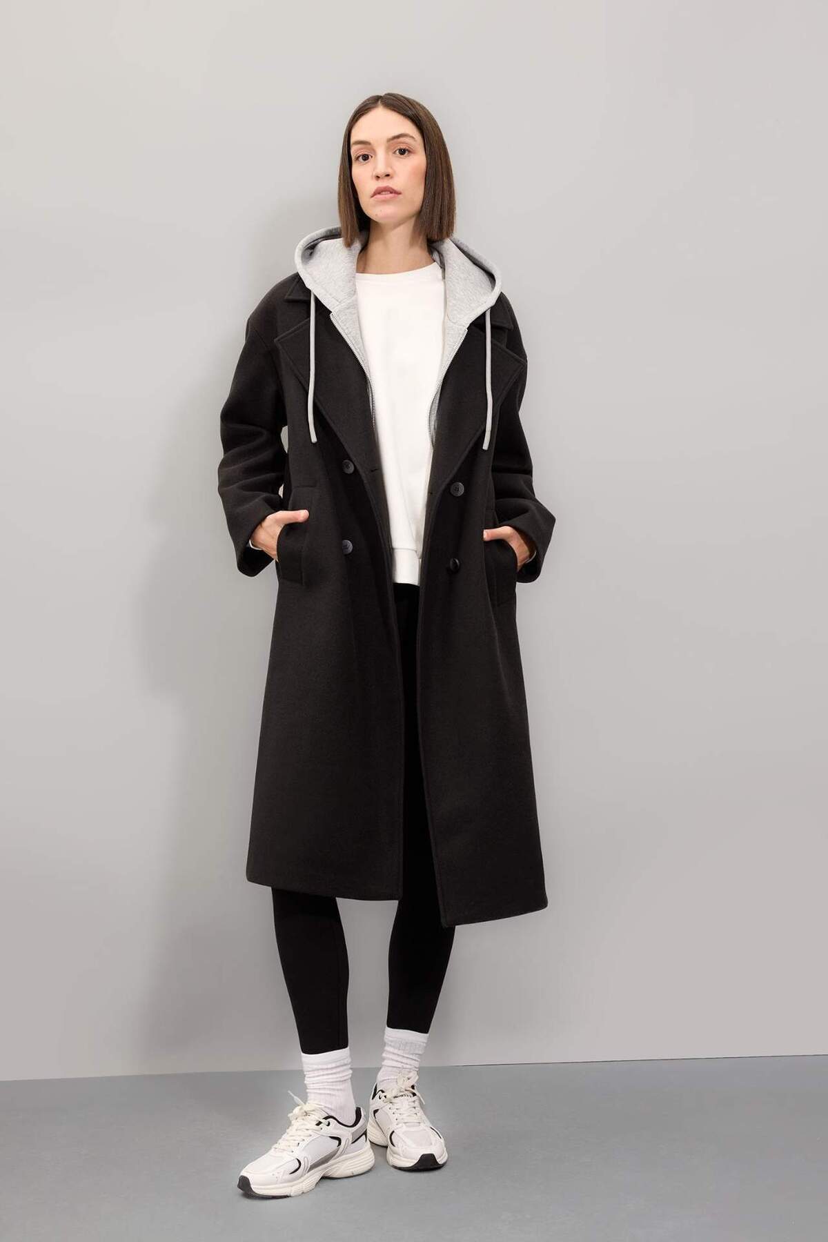DeFacto-Пальто з капюшоном на ґудзиках D4184AX24WN Regular Fit з капюшоном D4184AX24WN 2