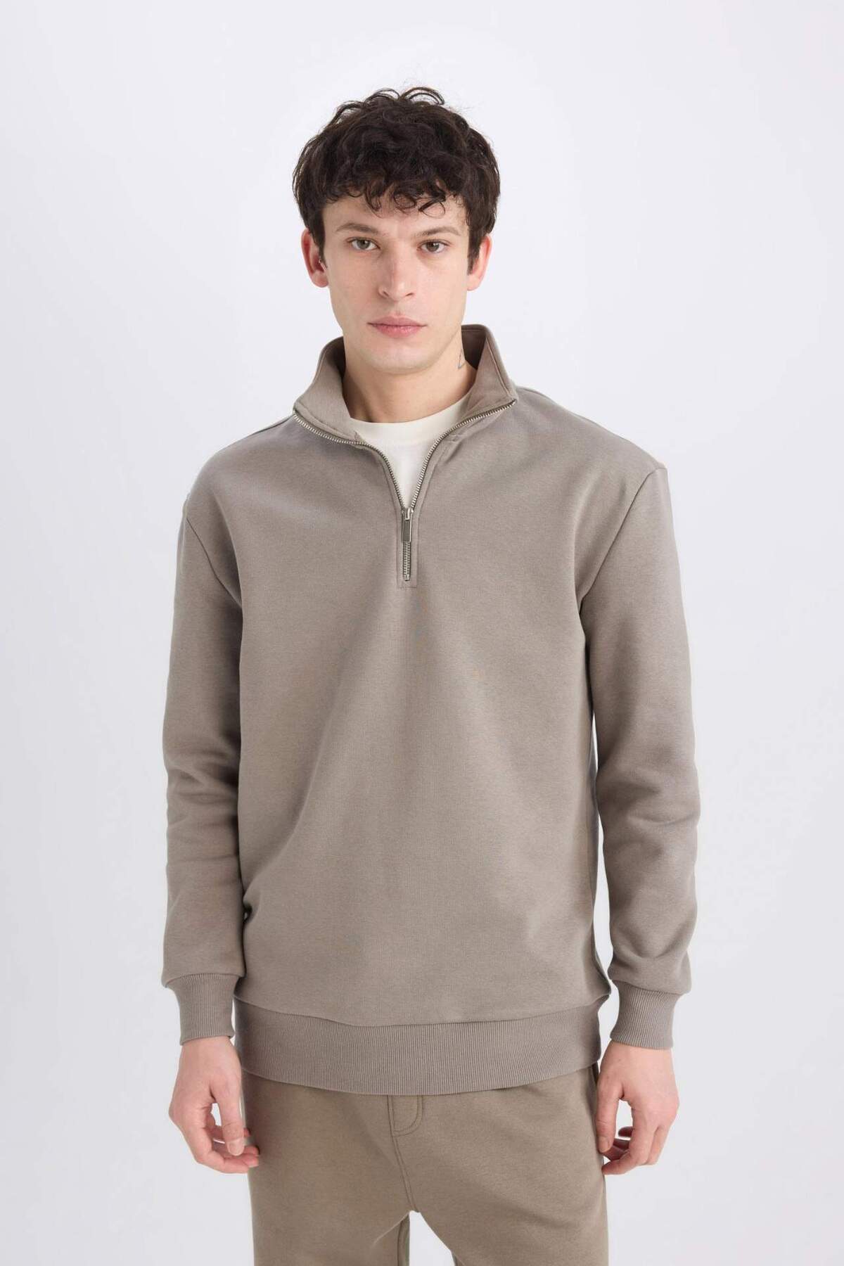 DeFacto-Bequemes, bequemes Sweatshirt mit Reißverschluss und Stehkragen und normaler Passform X7405AZ25SP 5
