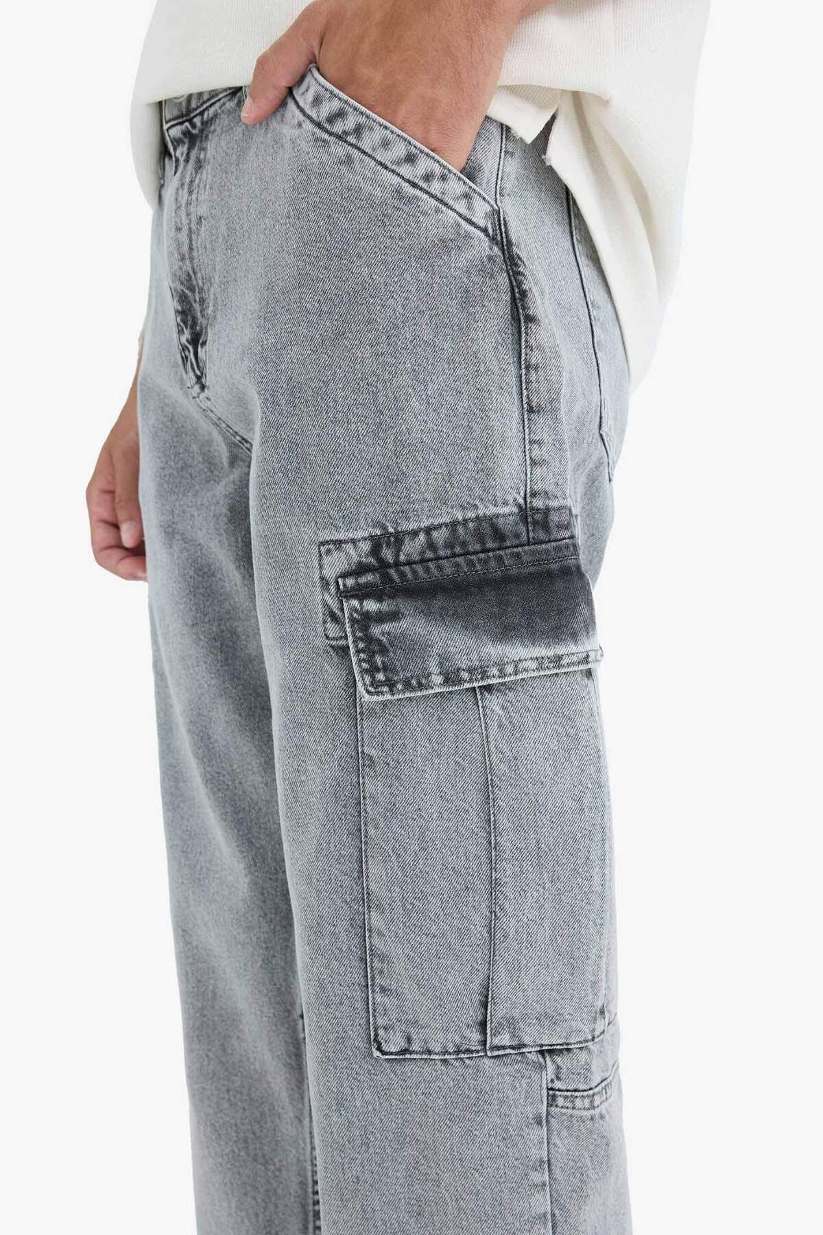 DeFacto-Relax Fit Cargo-Taschen-Jeanshose mit weitem Bein D7263AX25SP 6