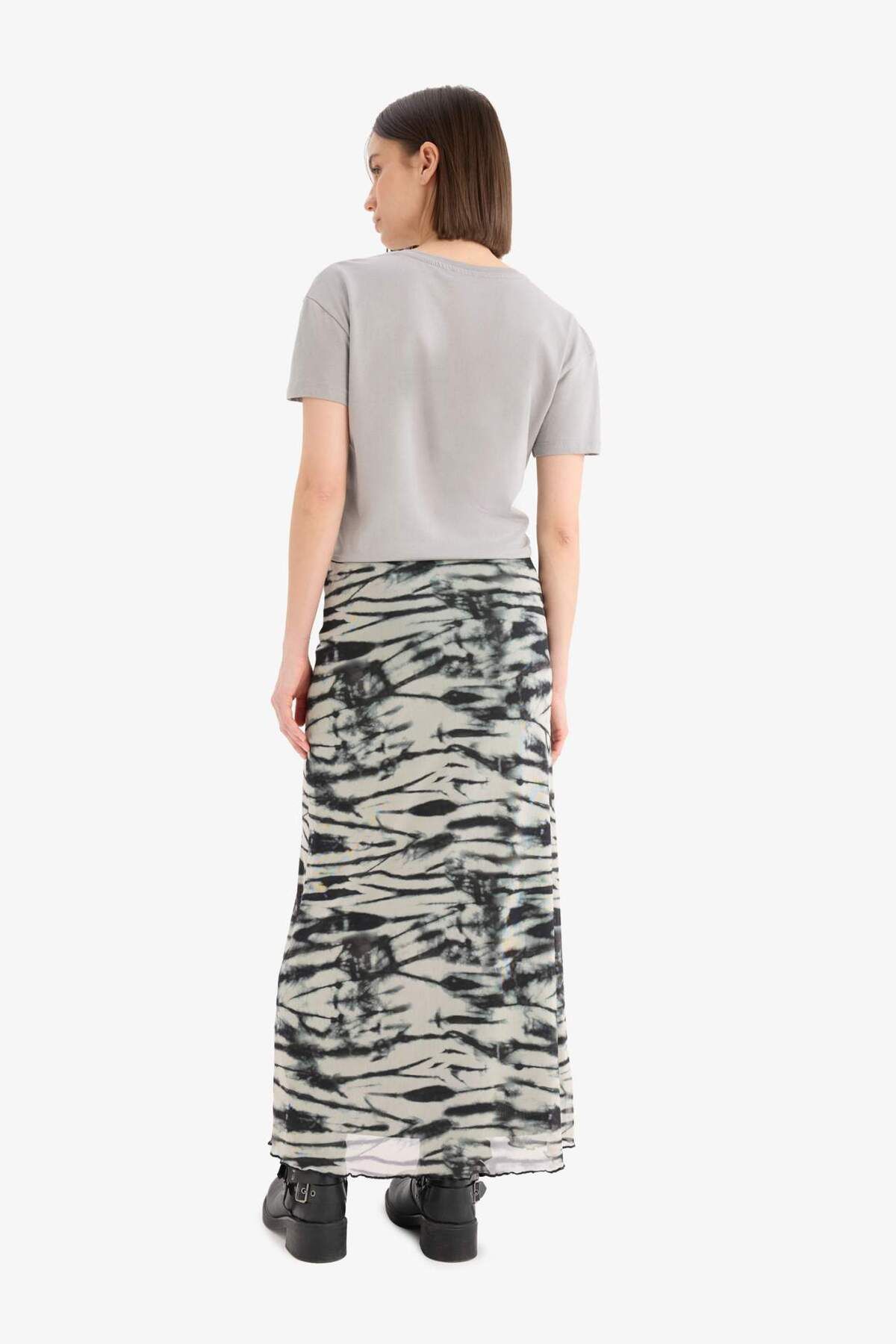 DeFacto-Coool A-Line Print High Waist Combed Cotton Lining Tulle Maxi Skirt D7077Ax25Sp 7