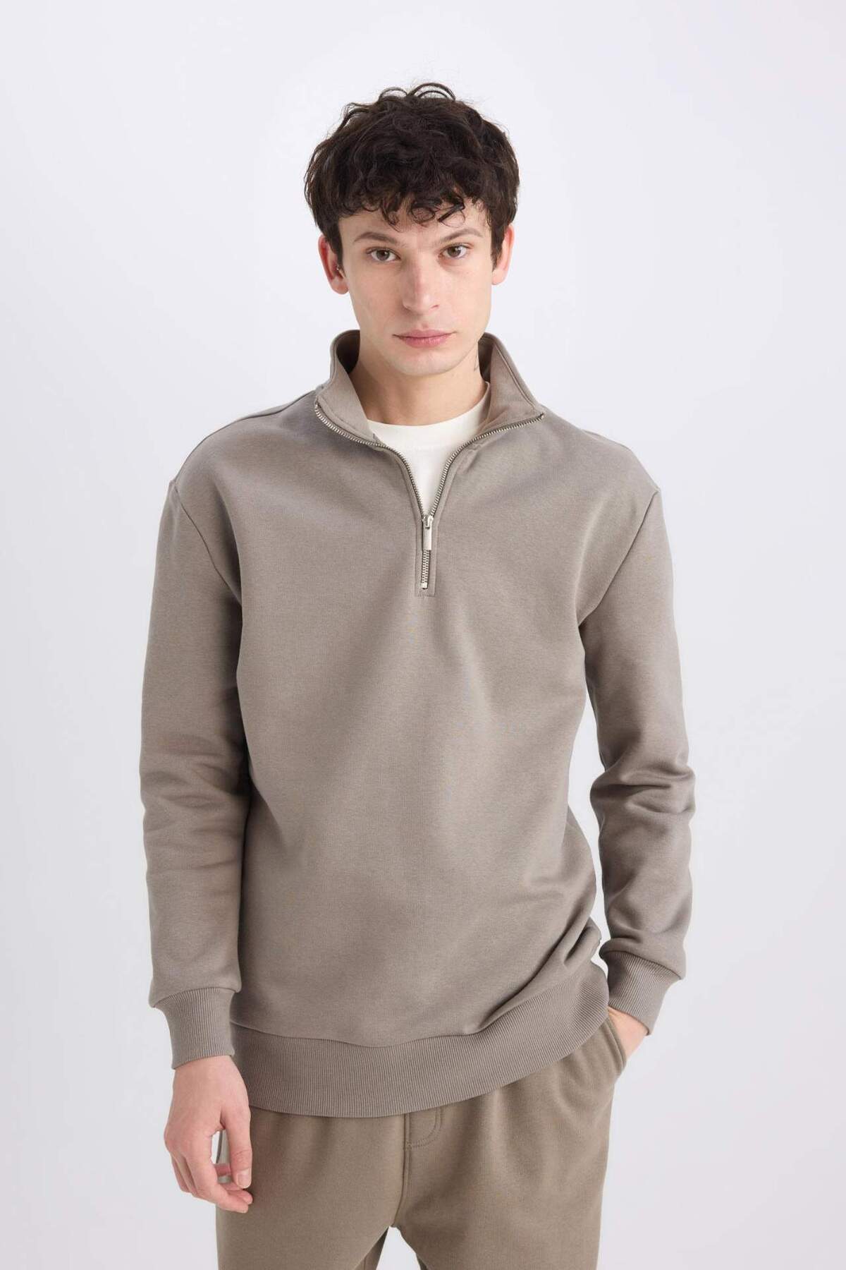 DeFacto-Bequemes, bequemes Sweatshirt mit Reißverschluss und Stehkragen und normaler Passform X7405AZ25SP 7
