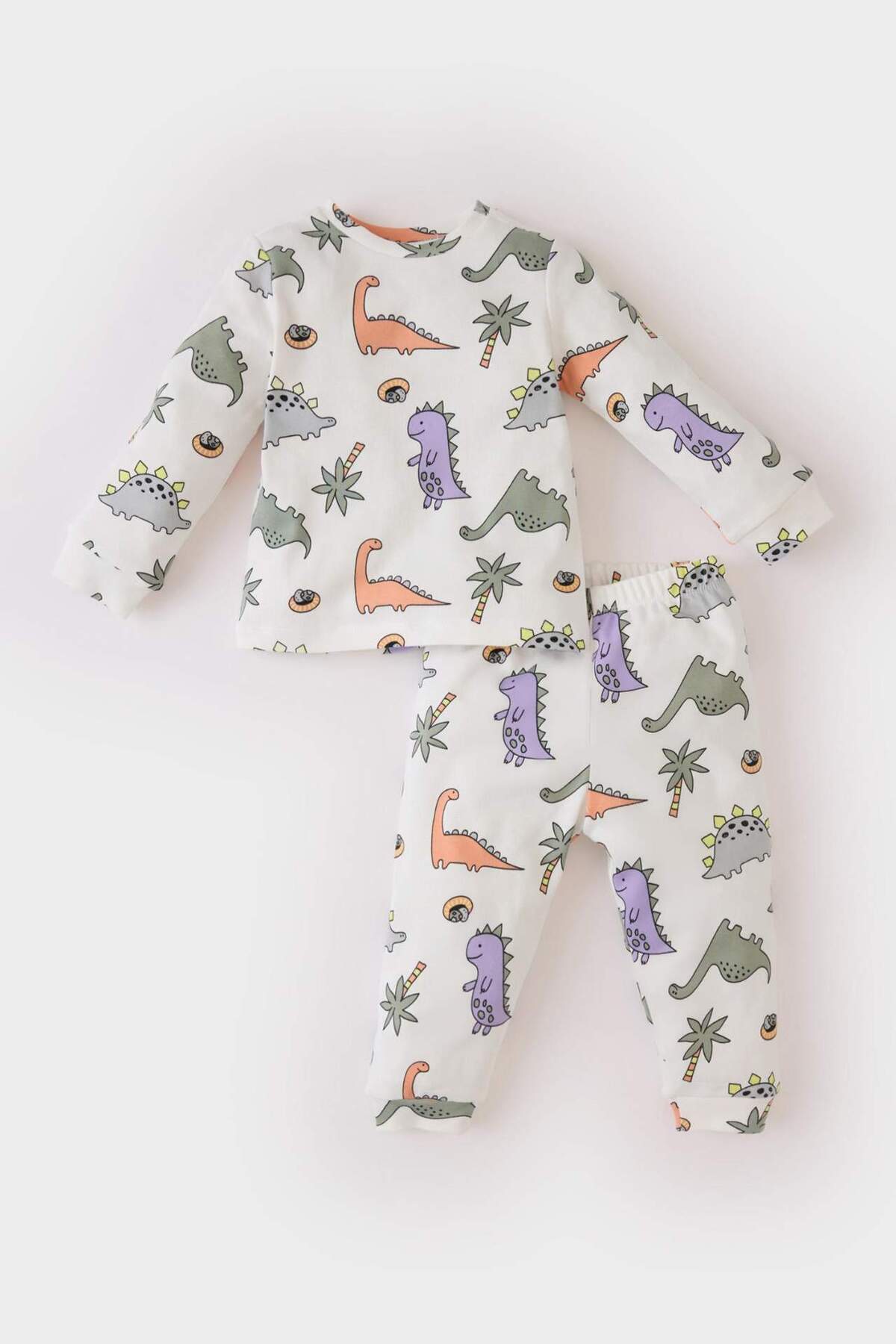 DeFacto-Baby-Pyjama-Set für Jungen – Dinosaurier-Aufdruck, lange Ärmel, elastische Taille, langer Boden D9070A525SP 3