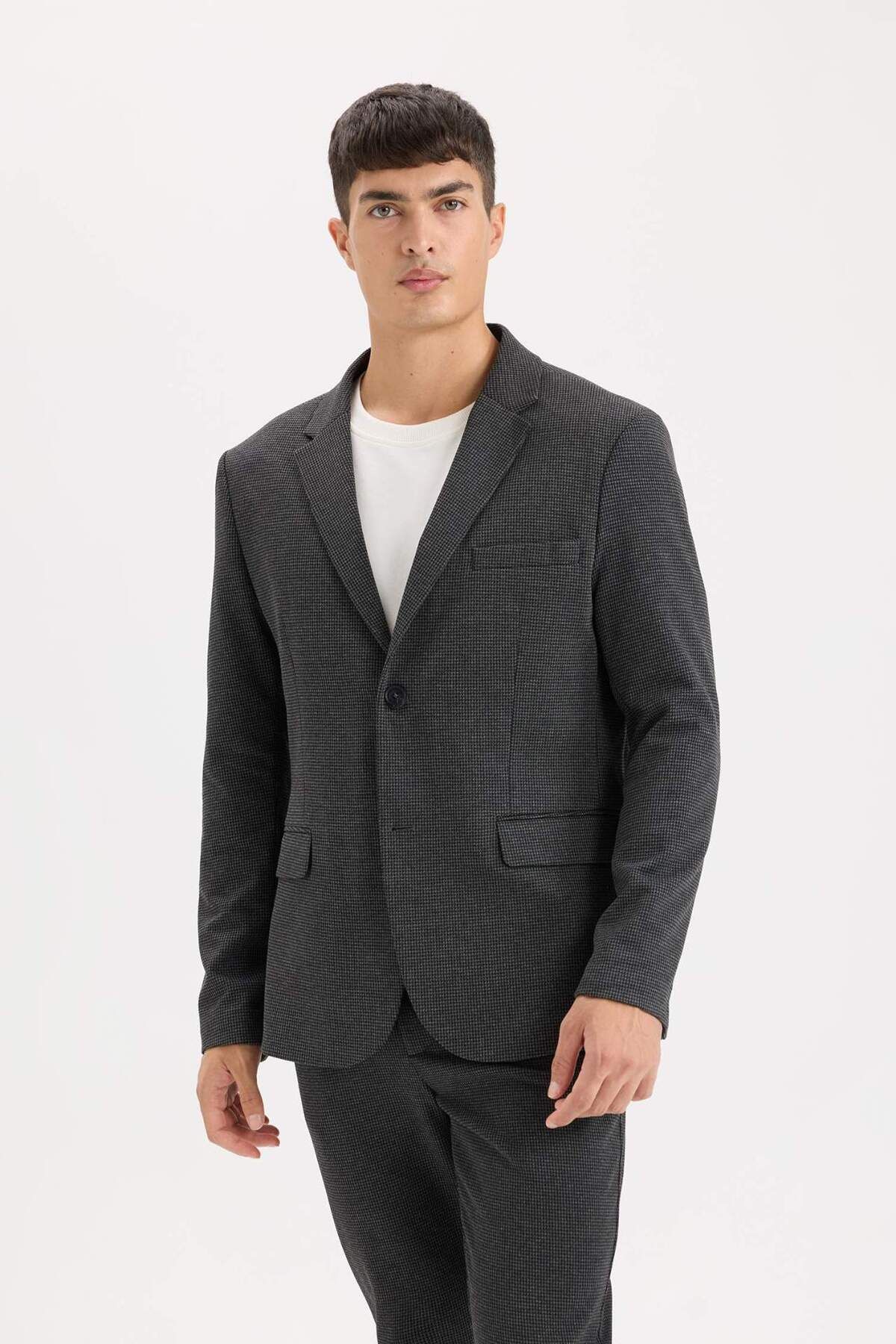 DeFacto-Slim Fit Slim Fit Jacke Revers Knopf Blazer Jacke D6074AX24AU 3