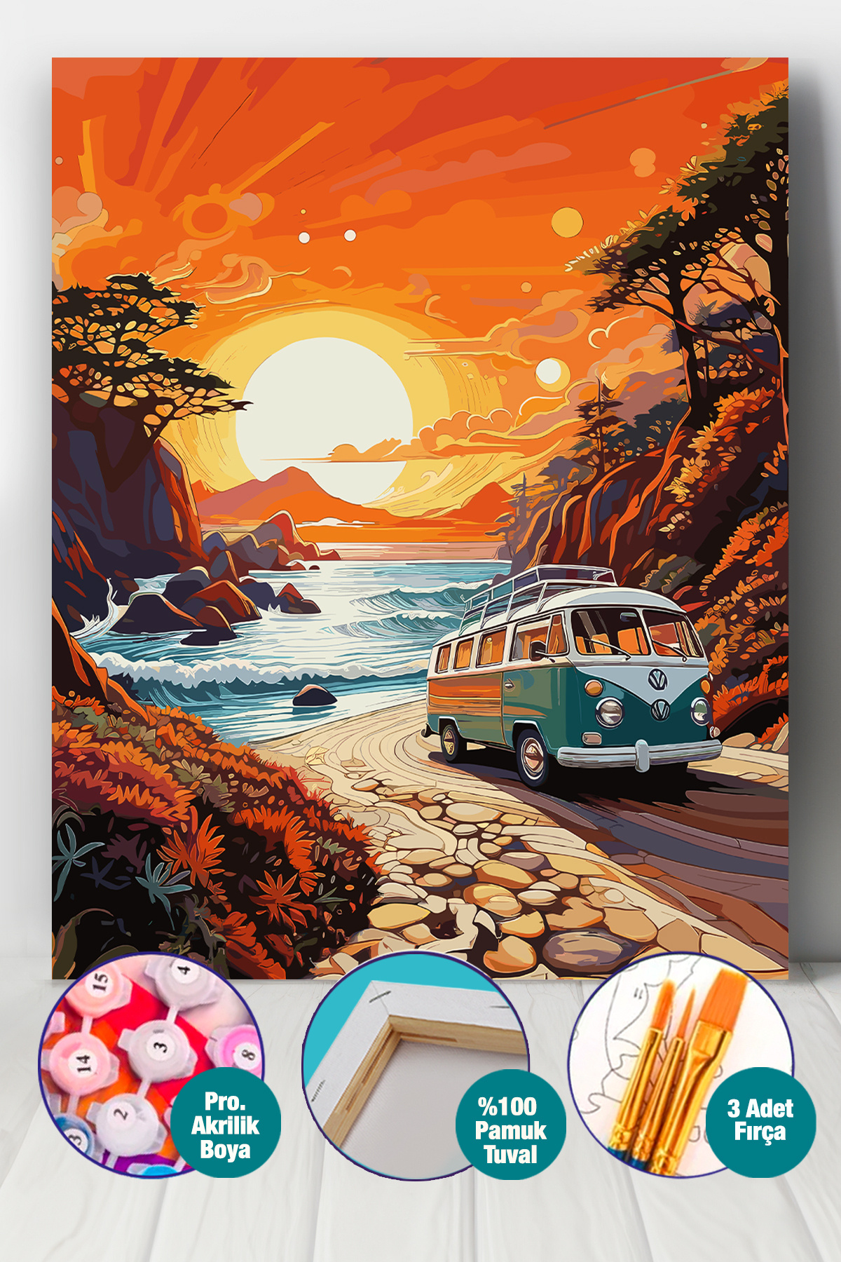 Picasso World Hobby Art Sayılarla Boyama Numaralı Tuval Seti Fırça Boya Dahil 40x50 Cm Huzur Adasında Vosvos