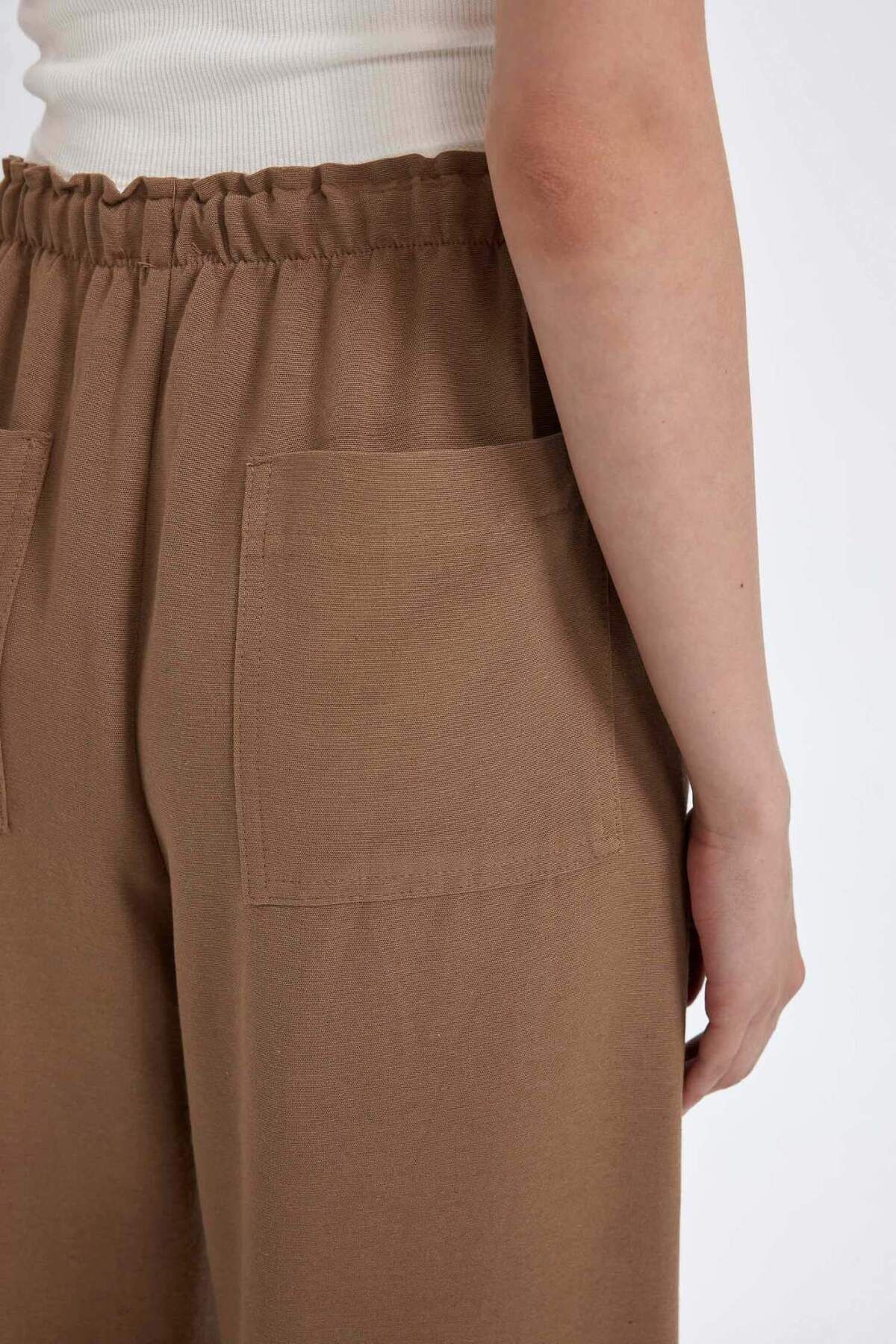 DeFacto-Linen Blend Pants Wide Leg Wide Loose Leg Three Pockets Regular Waist Basic Straight Standard Size C4545Ax 7