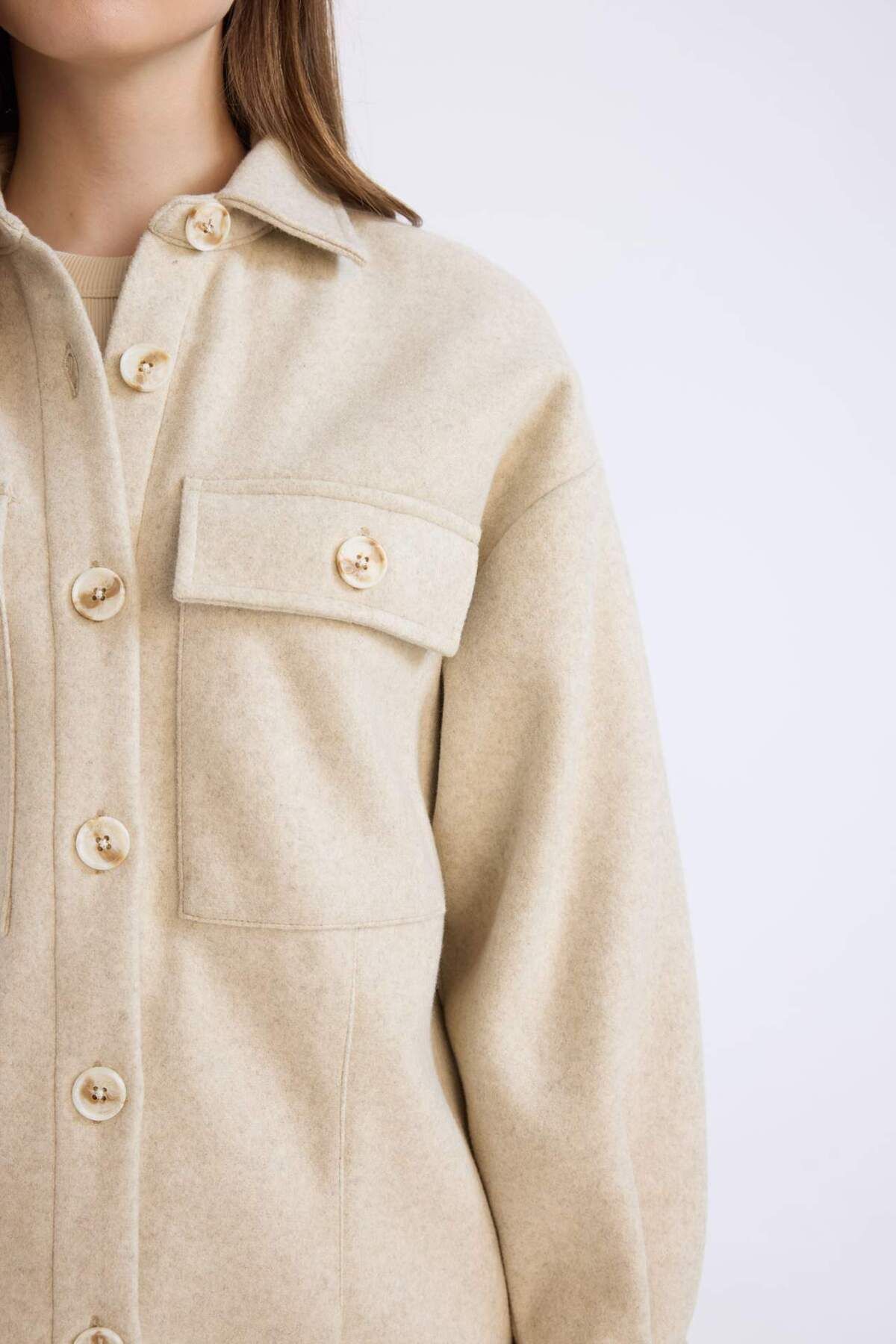 DeFacto-Relax Fit Shirt Collar Pocket Button Shirt Jacket D1302Ax24Wn 5
