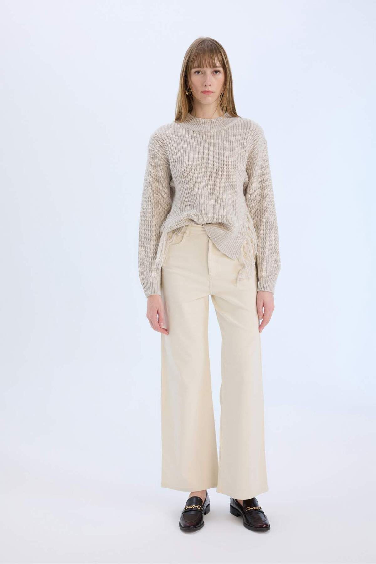DeFacto-Cordhose mit weitem Bein, hoher Taille, weitem, lockerem Bein, Basic, einfarbig, mit Taschen A4685AX24WN 1